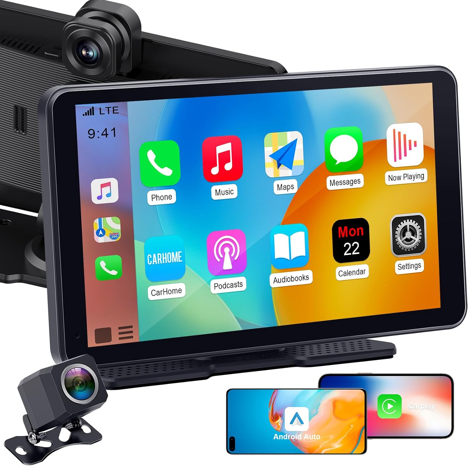 Wireless Apple CarPlay with Dash Cam: 7″ Carply Screen for Car with Backup Camera - 5-Min Plug-and-Play Upgrade for Older Cars - GPS Navigation, Bluetooth, Siri Voice Control