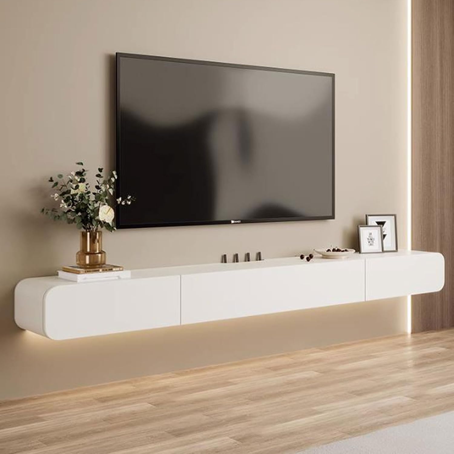 Floating TV Shelf TV Cabinet TV Stand Wall Mounted Media Console Entertainment Center Storage Cabinet Desk Audio/Video Hutch Electronics Shelf for TV Components With drawer Bedroom Living room White