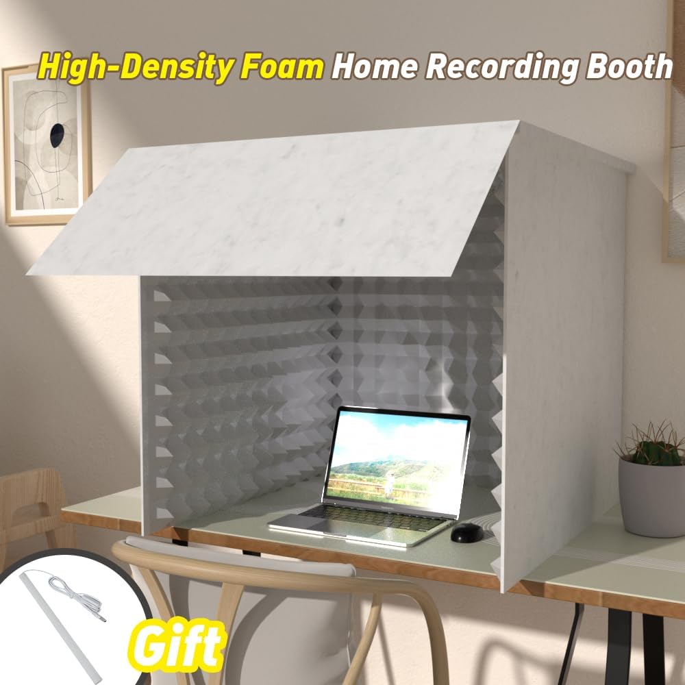 Foldable Recording Booth with High-Density Foam, Small Music Recording Studio for Home Studio, Recording Shield, Soundproof for Recording, Working, Live Streamer, Podcasting (Grey)