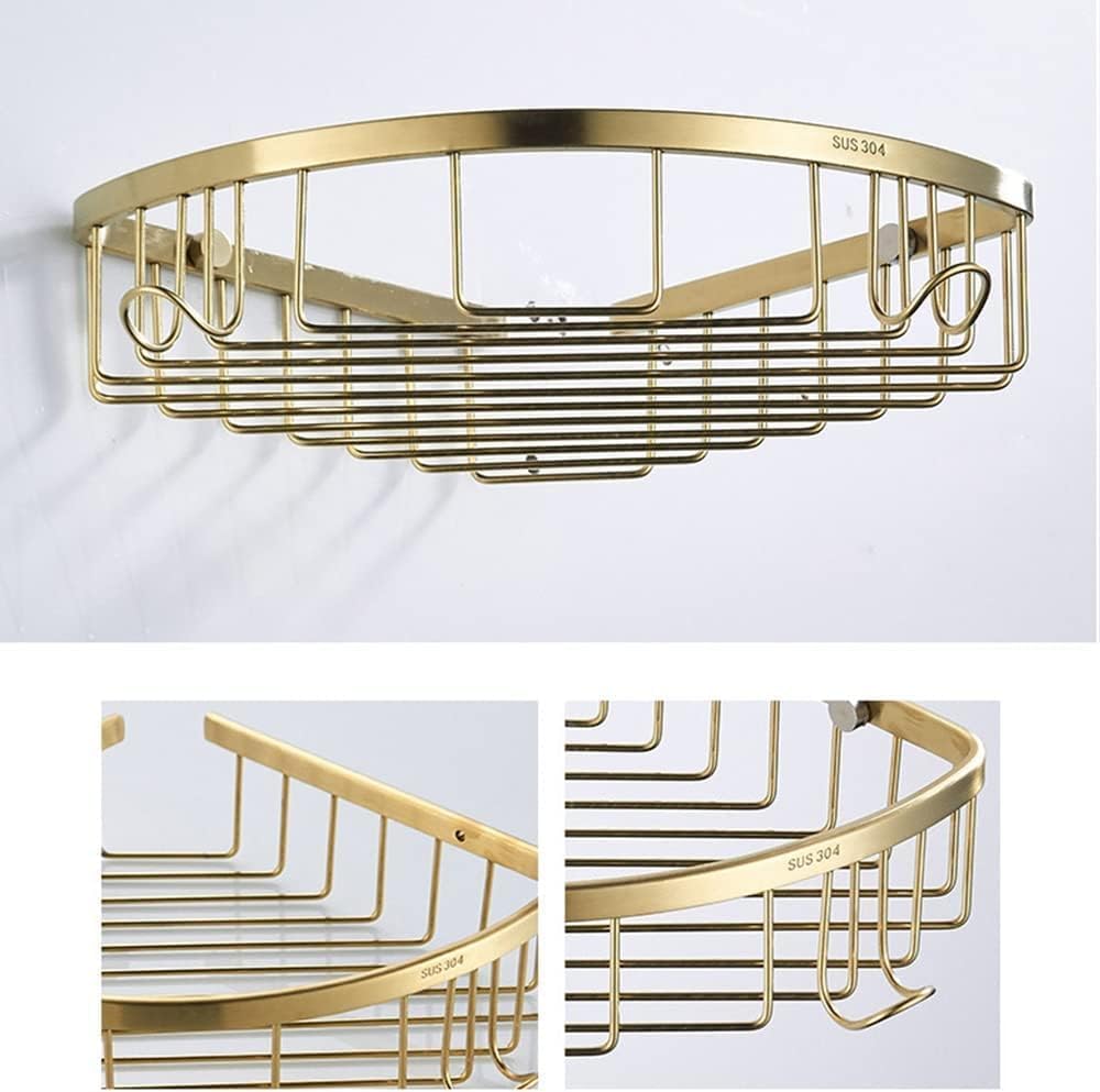 Corner Shower Caddy Bathroom Shelves, Bathroom Shelves, Brushed Gold Metal Shower Corner Shelf, Wall Mount Shampoo Storage Shelf Rack, Bathroom Basket Holder