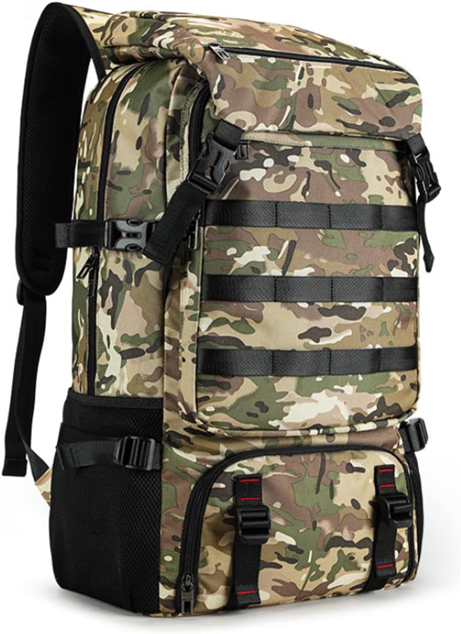 TABITORA Canvas Travel Backpack Business Trip Large Capacity Backpack 80 Liters Climbing Outdoor Sports 17-inch Computer Luggage Bag Camouflage