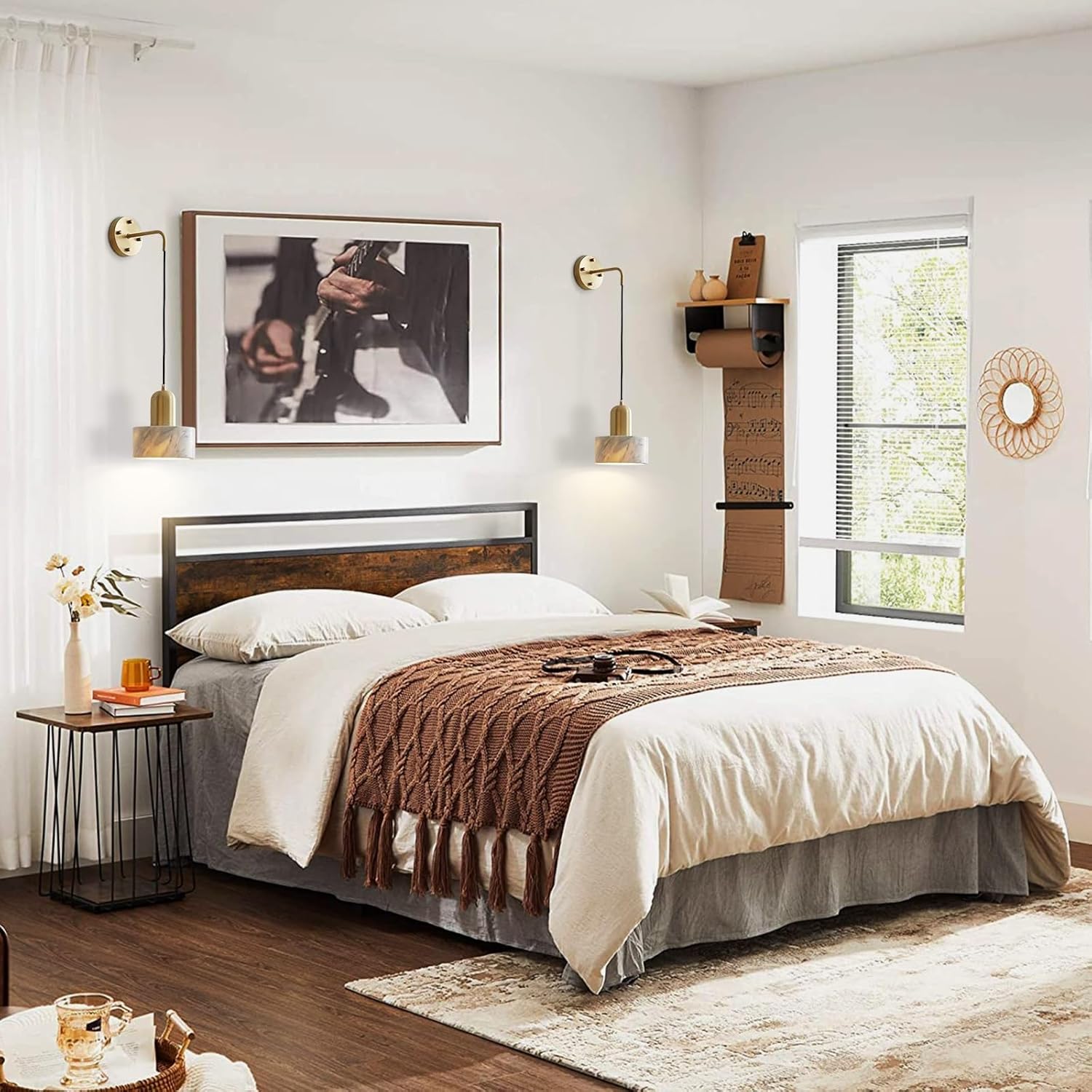 Natural Marble Wall Sconce, Mid-Century Wall Mount Lamp with Stone Shade, Metal Base Indoor Wall Lights, Hardwired Adjustable Height Wall Lamp for Bedroom Bedside Living Room(White)