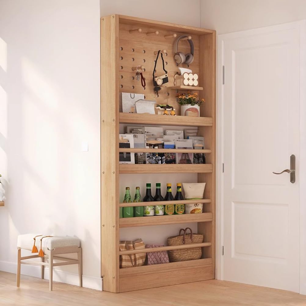 Narrow Cabinet Behind The Door, Wood Material Book Storage Bookcase Tall Slim Storage Bookshelf Space Saving Corner Open Shelf for Pantry Bedroom Living Room,40 * 10 * 178cm