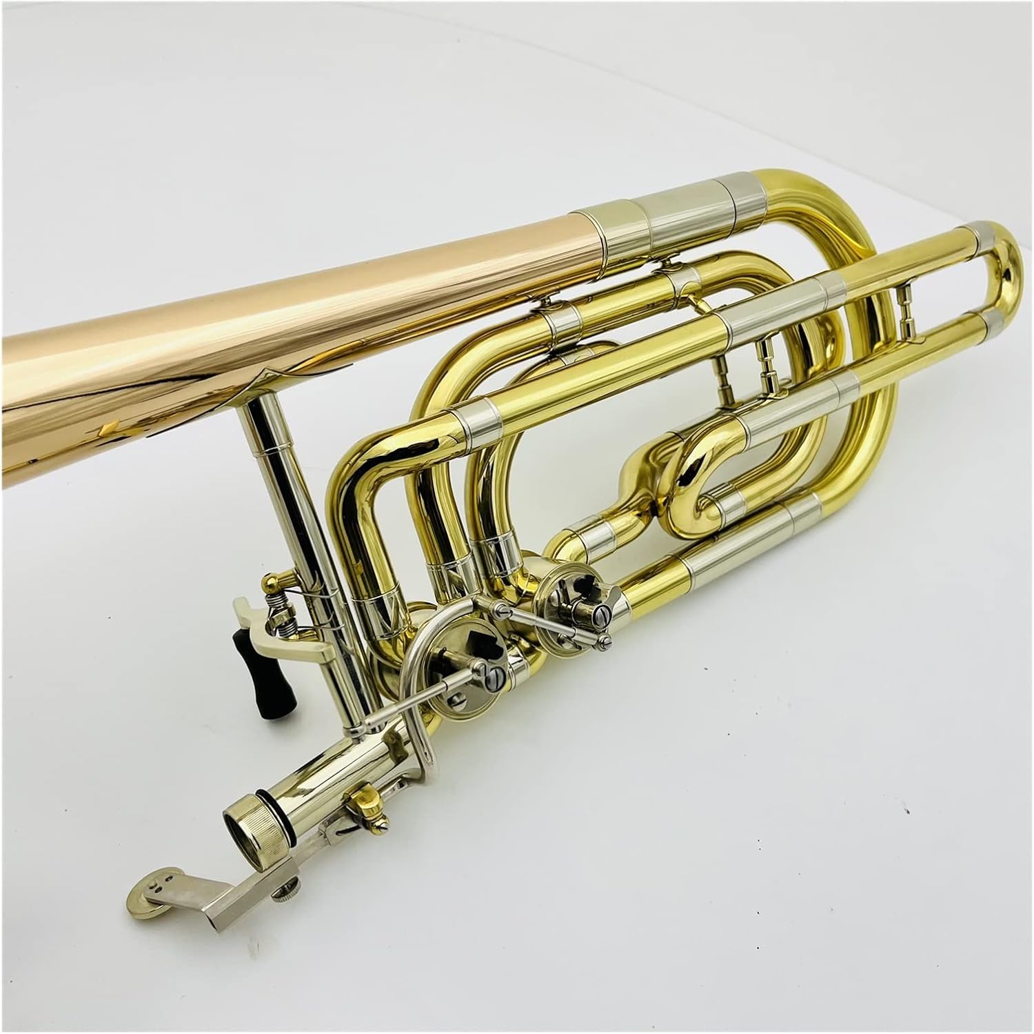 FLFL Student Trombone Bb/f Trombone Two-Piston Two-Color Phosphor Bronze Brass Plated Professional Musical Instrument with Case