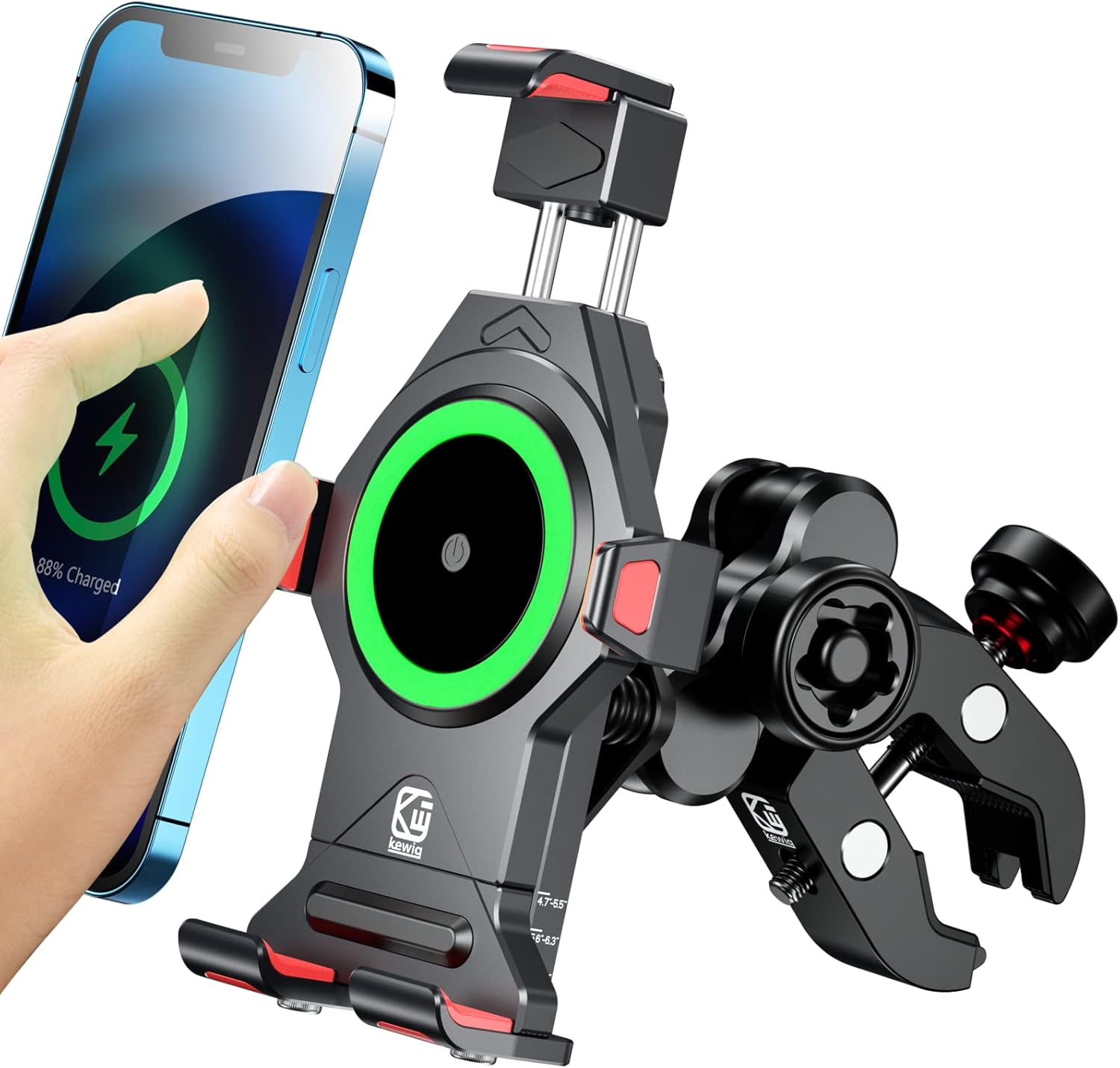 BRCOVAN Motorcycle Phone Mount with 15W Qi Wireless Charger & Vibration Dampener, Metal, Anti-Theft, Anti-Shake, Adjustable Motorcycle Handlebar Cellphone Holder Fit 4.7''-7.2'' Smartphones