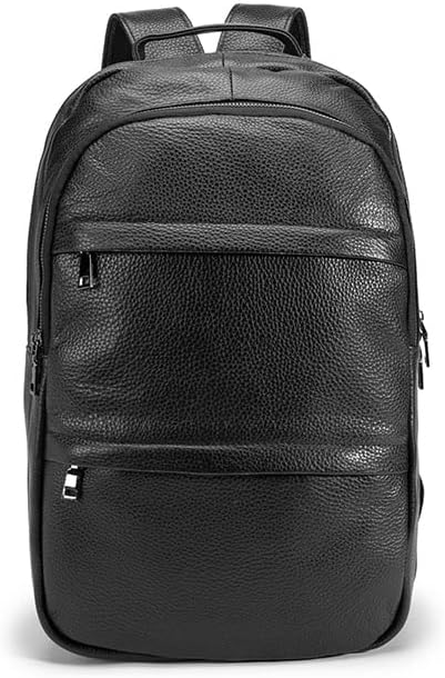 Mens Leather Backpack Casual Outdoor Business Travel Schoolbag Backpack Durable Daypack Gift Box (Black)