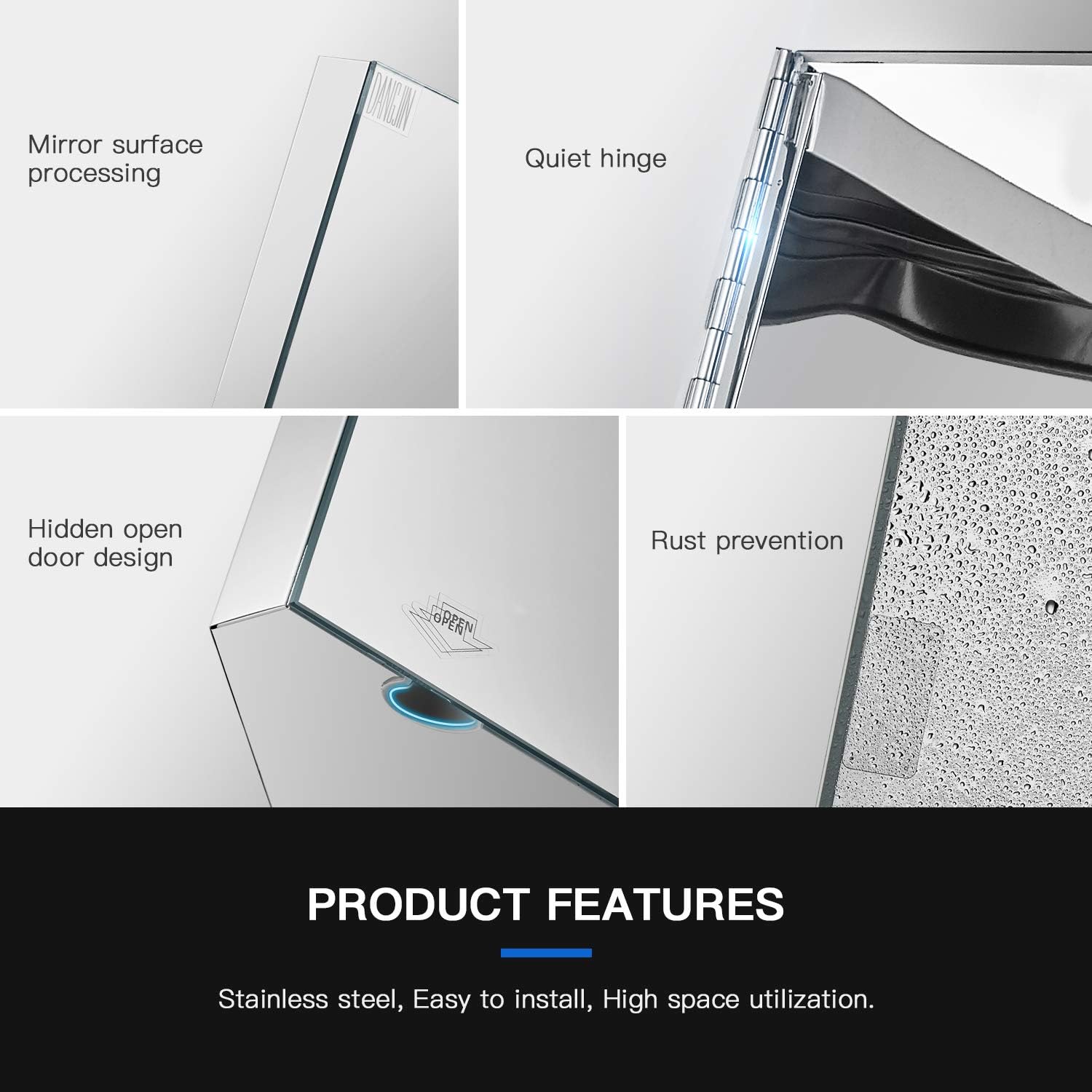 24-inch Corner Medicine Cabinet with Mirror - Wall-Mounted Bathroom Storage Cabinet, 304 Stainless Steel, 3 Shelves, Space-Saving Design