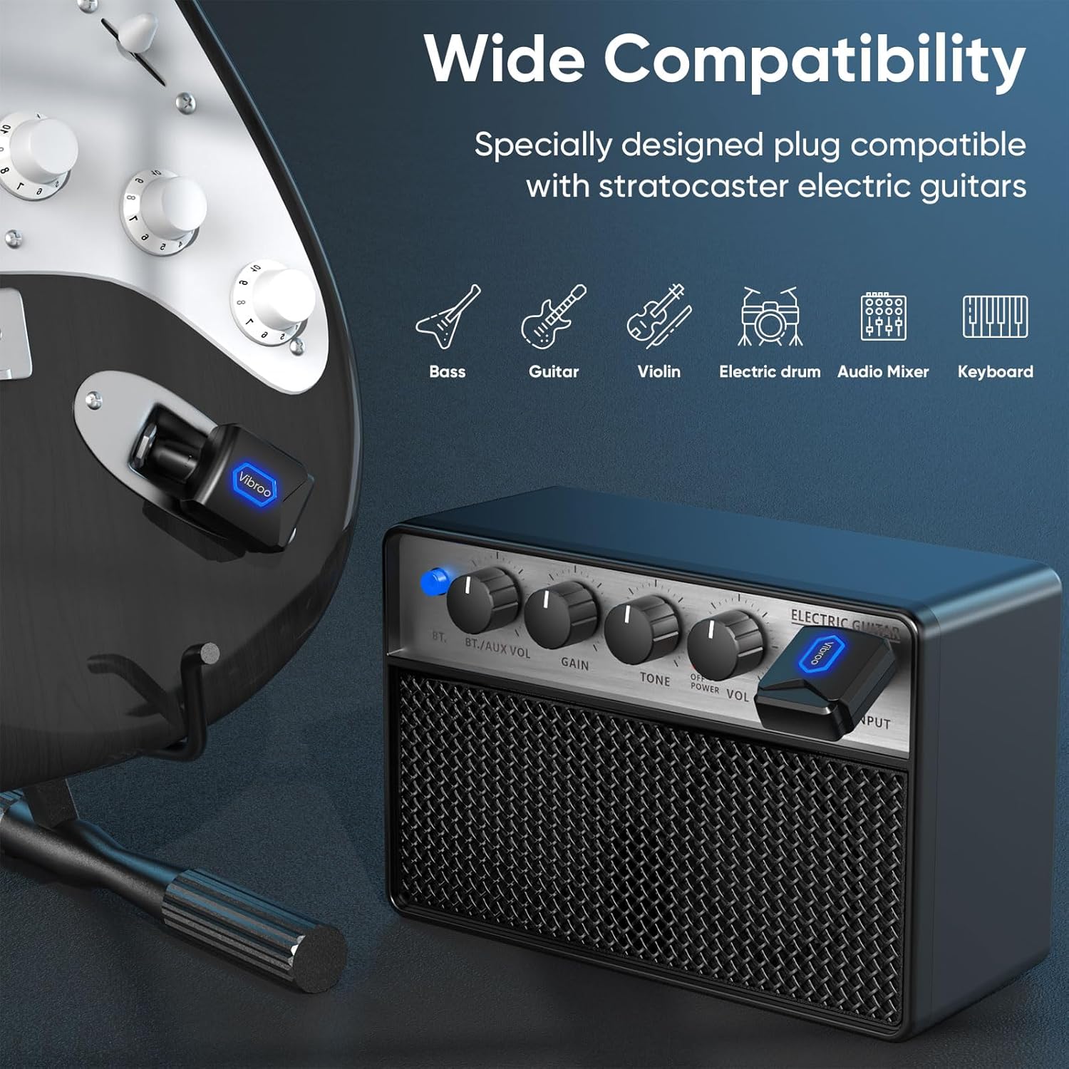 5.8Ghz Wireless Guitar System, Charging Case Included, Wireless Transmitter and Receiver with 4 Channels for Guitars Bass and Other Electric Instruments