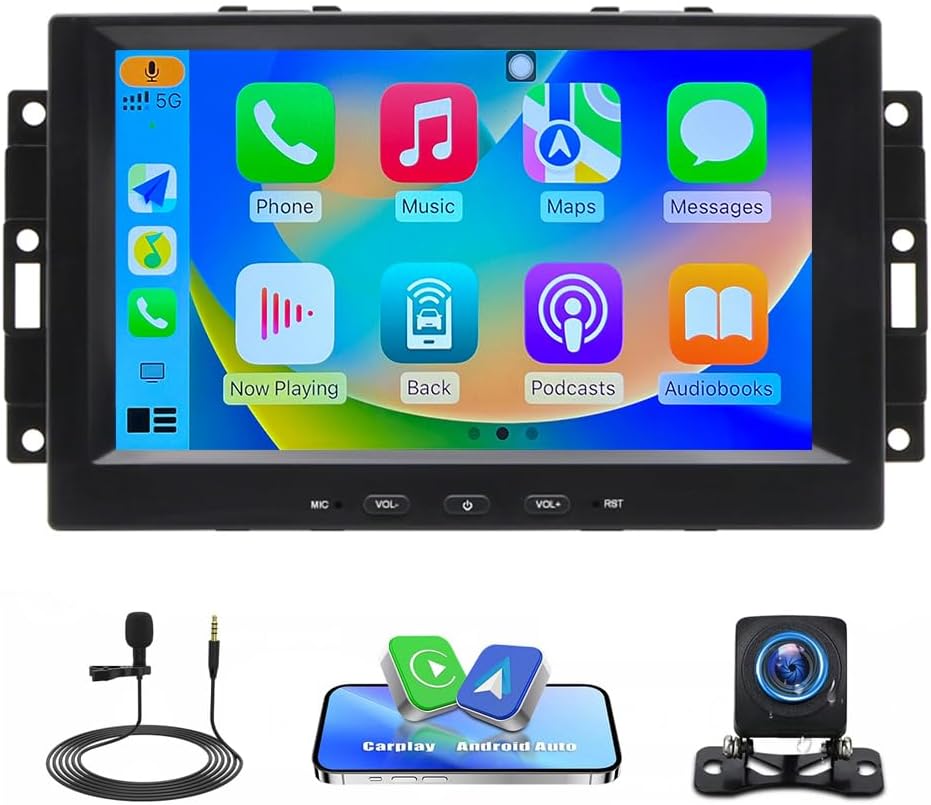 Car Stereo Radio Compatible for Chrysler 300 2005-2007 with Carplay Android Auto GPS Navigation 8in Touchscreen Car Radio Player with Bluetooth Wifi FM/RDS SWC Mirror Link Split Screen + Backup Camera