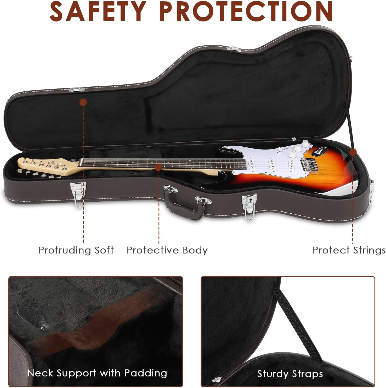 Ktaxon Electric Guitar Hard Case, Wooden Hard-Shell Protective Carrying Case for KST/TL Model 39-Inch Electric Guitar with Lock Latch Padding, Brown