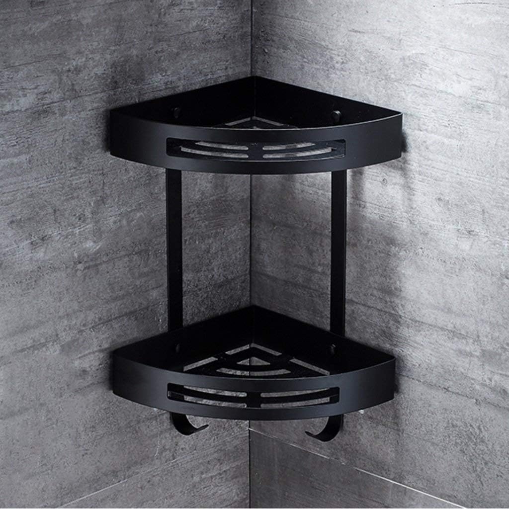 Western Black Frame Triangle Free Punch Stainless Steel Wall Mount Antique Bathroom Corner Rack Supplies Storage Multifunction