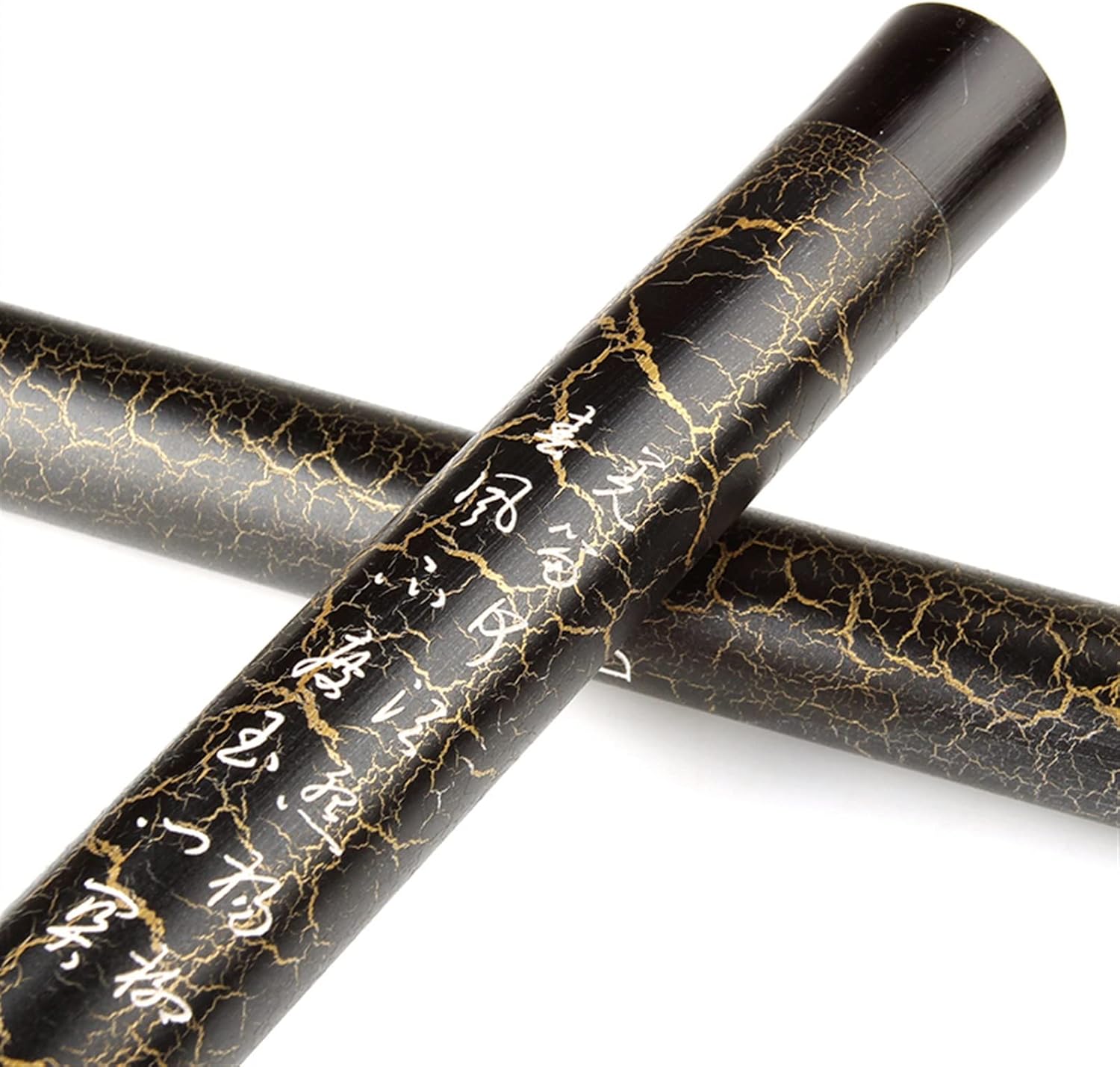 TSTS Chinese Bamboo Flute D Key Separable Black Bamboo Flute with Chinese Verses Musical Chinese Traditional Handmade Woodwind Instrument