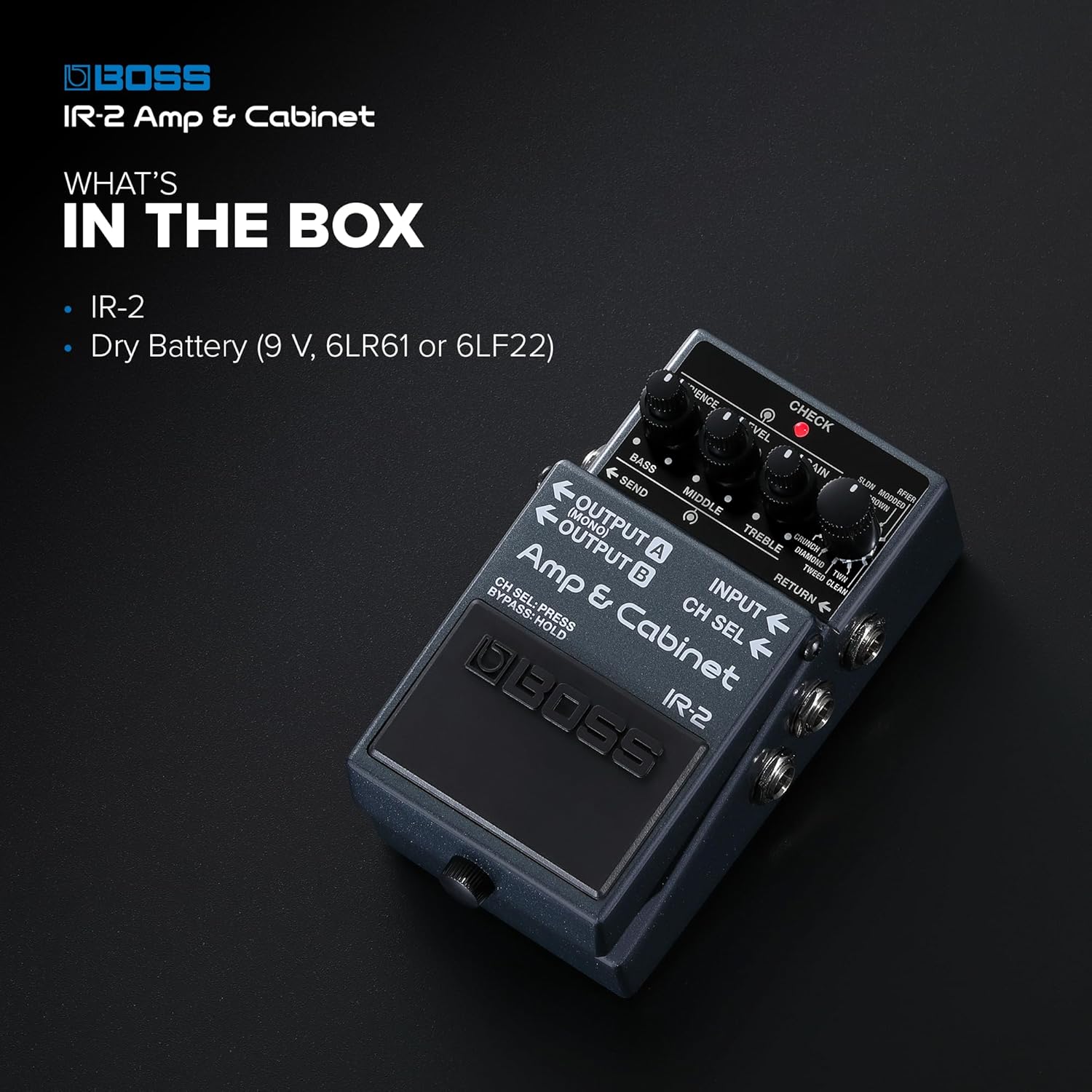 BOSS IR-2 Amp & Cabinet | Premium Amp Emulator & Cabinet IR Loader | 11 Different Amp Types | Cab IRs from Celestion Digital | Simple User Interface | USB-C for Recording & Audio Playback