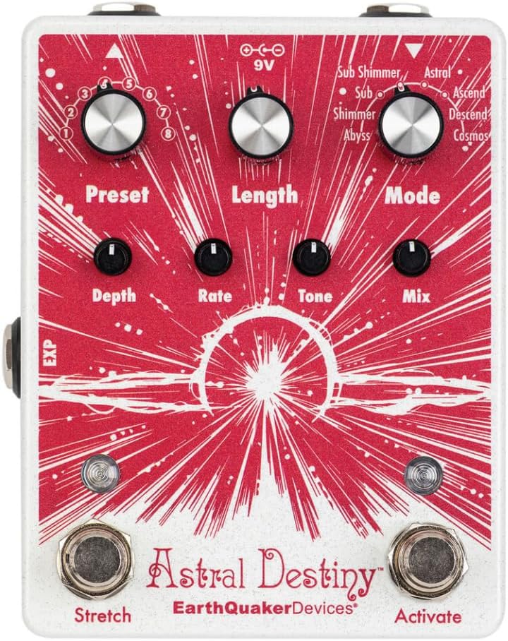 EarthQuaker Devices Astral Destiny™ An Octal Octave Reverberation Odyssey Bundle w/2x Strukture S6P48 Woven Right Angle Patch Cables, 12x Guitar Picks and Liquid Audio Polishing Cloth