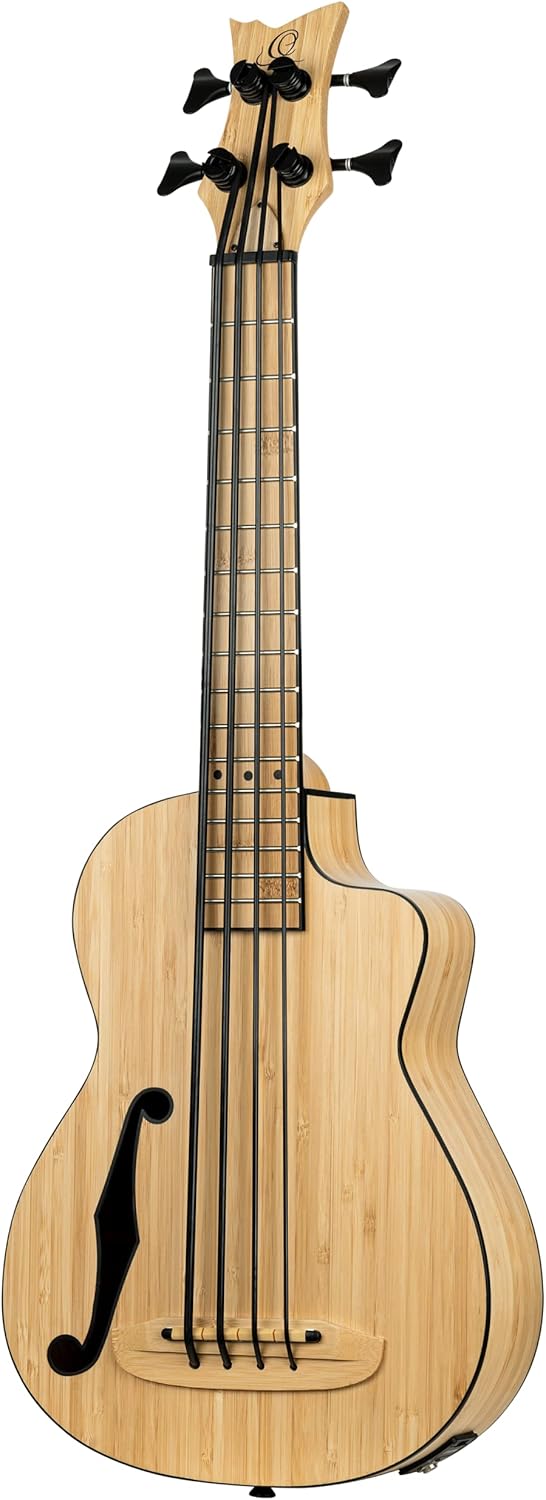 Ortega Guitars 4 String Bamboo Series All Solid Acoustic-Electric Uke-Bass w/Bag, Right-handed, Natural, (RUNAB-UB)