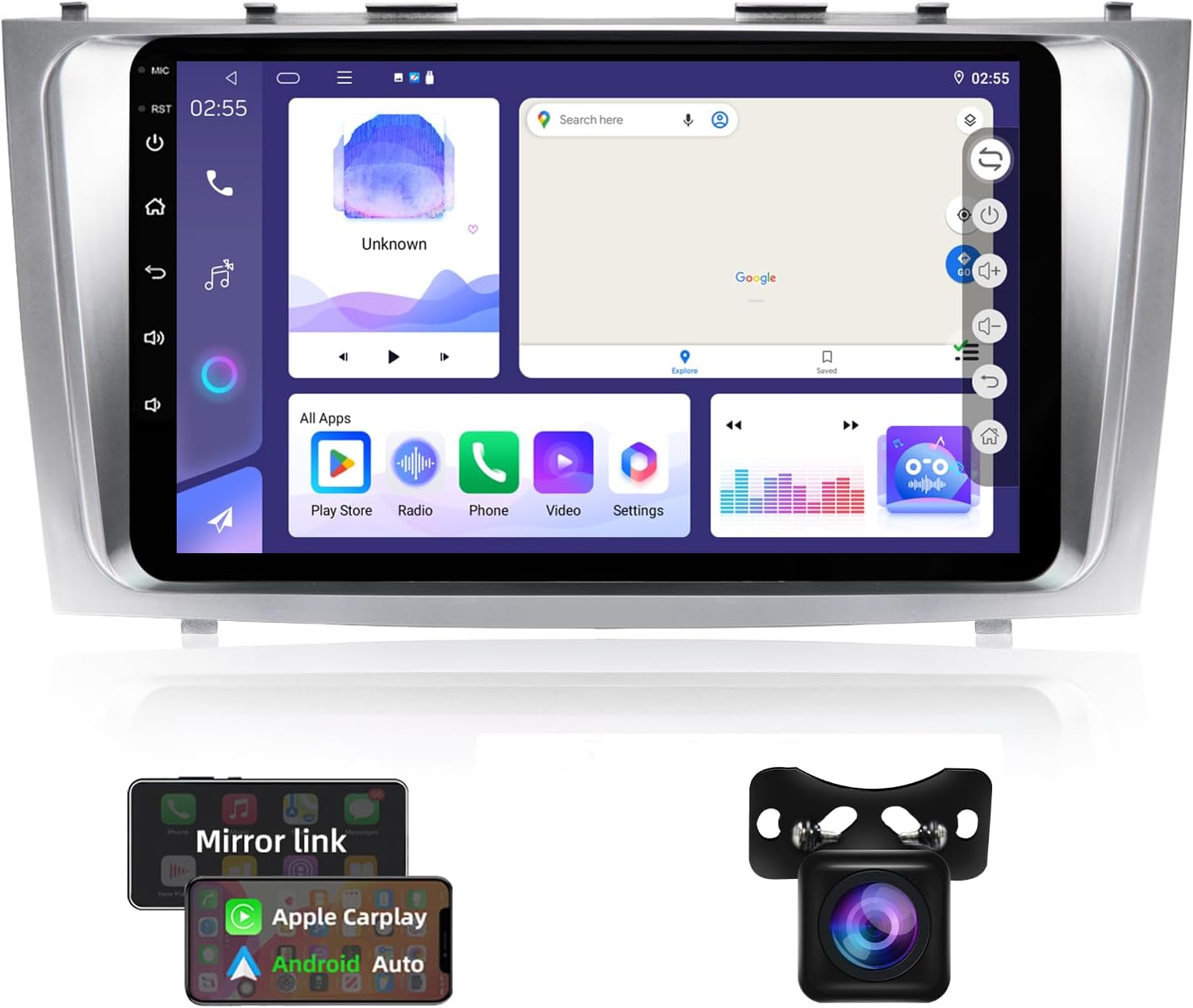 Car Stereo Radio for Toyota Camry 2007 2008 2009 2010 2011 with Carplay Android Auto, 9 Inch Touch Screen Android Head Unit with Bluetooth GPS Mirror Link WiFi DSP FM Radio and Backup Camera