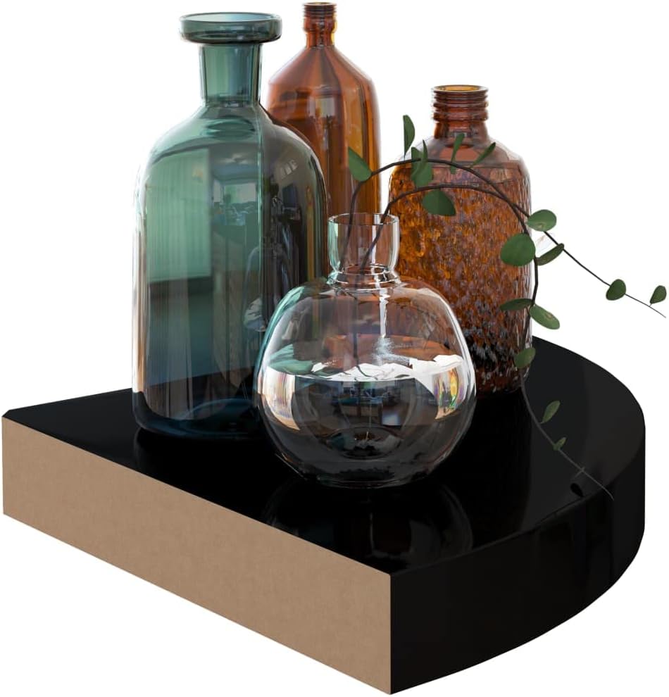 Corner Shelf,Floating Shelves for Wall,Easy-to-Assemble Wall Mount Corner Shelves for Bedrooms and Living Rooms Floating Corner Shelves 4 pcs High Gloss Black 9.8