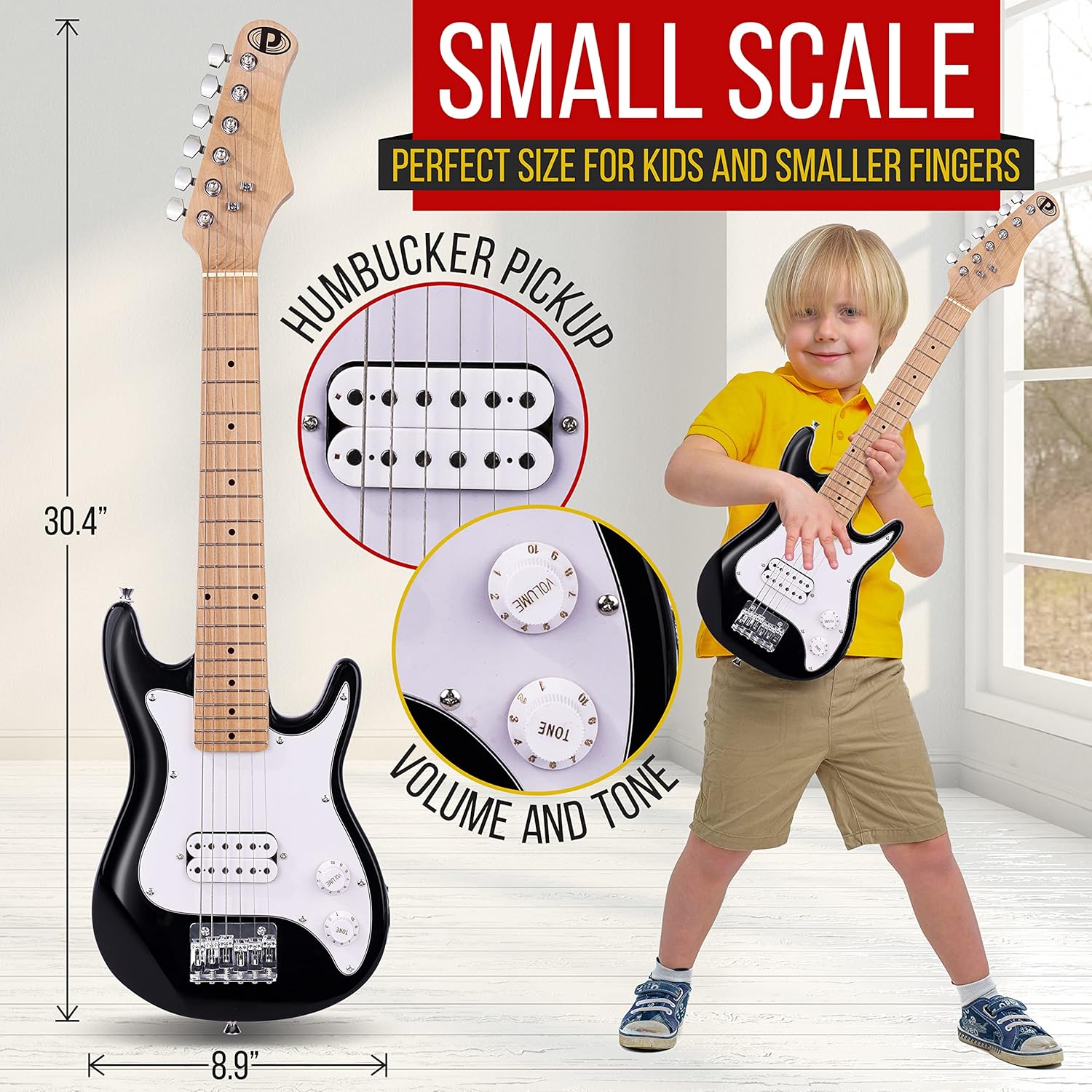 Pyle 30” Mini Instrument with 10W Amp and Complete Accessories, Kids Electric Guitar Starter Kit with Amplifier