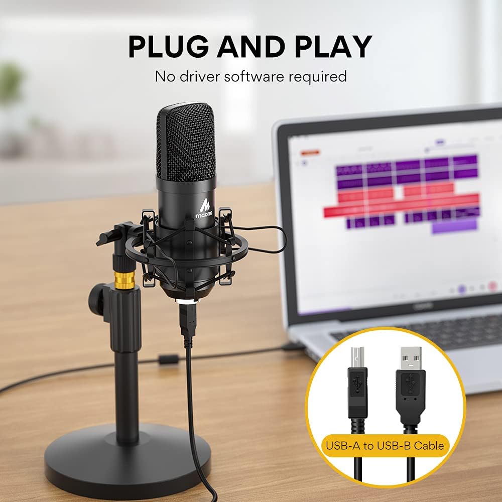 MAONO USB Microphone Kit 192KHZ/24BIT Plug & Play PC Computer Podcast Condenser Cardioid Mic with Professional Sound Chipset for Recording, Singing, YouTube, Gaming Recording AU-A04, A04T