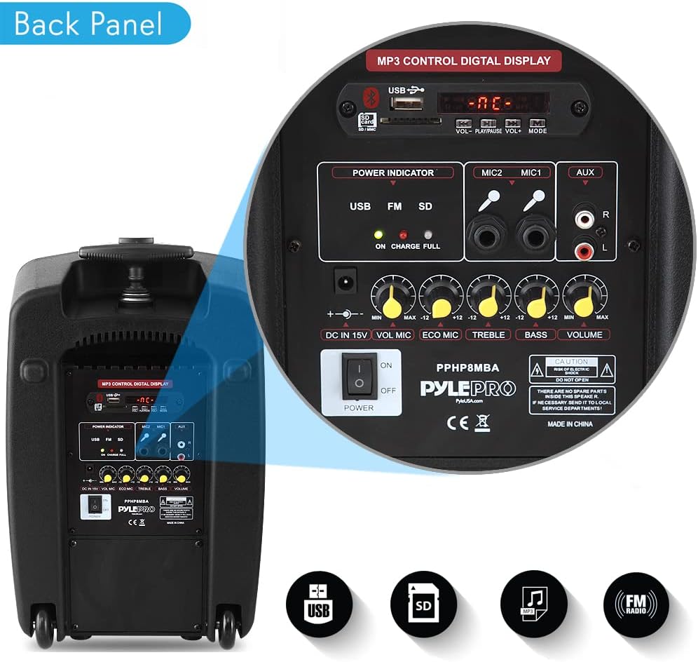 Pyle Wireless Portable PA Speaker System - 360W Bluetooth Compatible Battery Powered Rechargeable Outdoor DJ Sound Speaker Microphone Set with MP3 USB SD FM Radio RCA 1/4