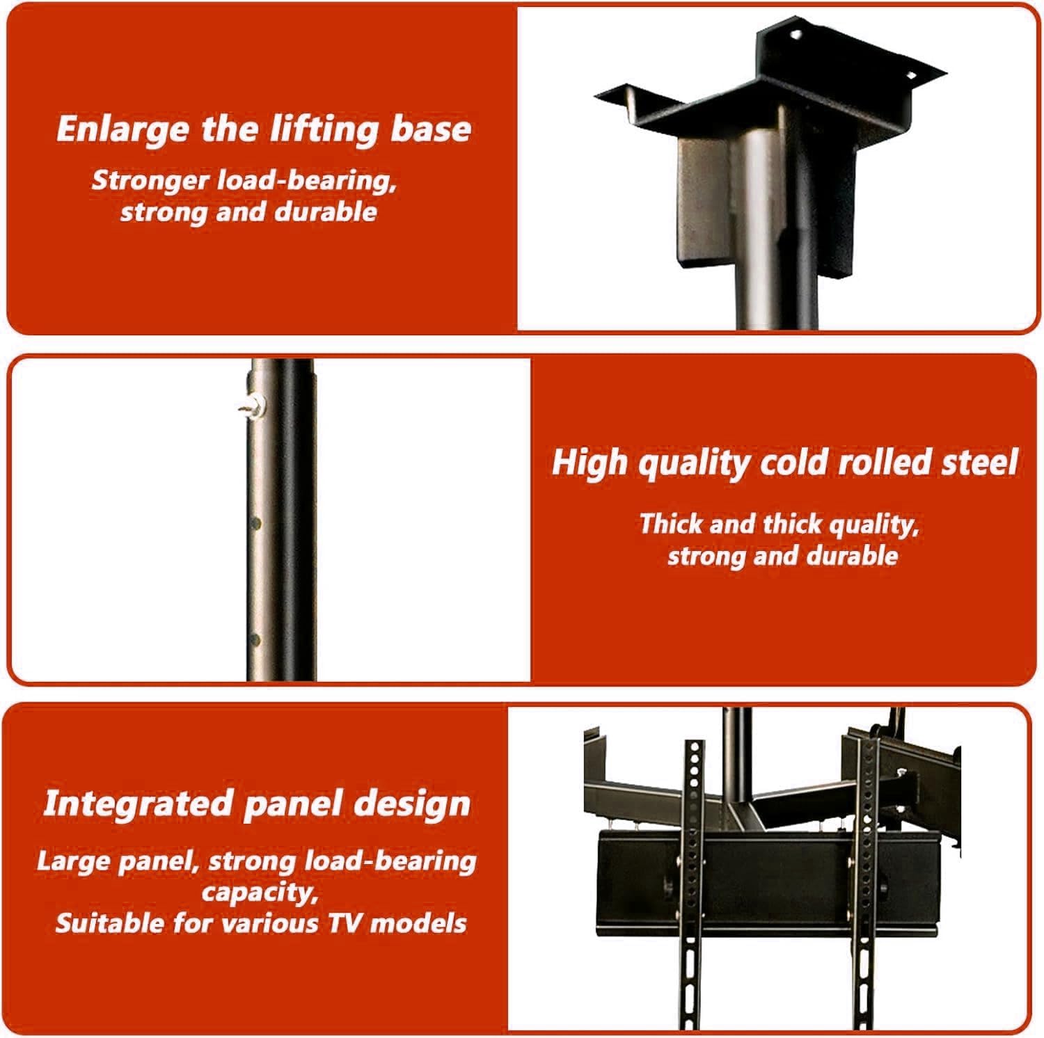 4 Sides Ceiling TV Mount Bracket - Tv Wall Mount, 360° Rotating Telescopic TV LIF, Height Adjustment TV Hanger, 4 Movement Flat/Curved Screen Bracket, Hanging Roof Bracket