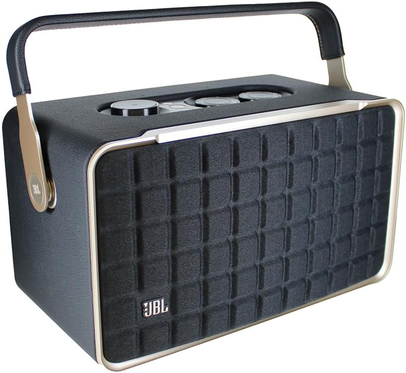 JBL Authentics 300 - Retro Style Wireless Bluetooth and Wi-Fi 100W Smart Home Speaker (JBLAUTH300BLKAM) + USB-C Cable + Network Cable + AUX Cable + Wire Straps + Cleaning Cloth