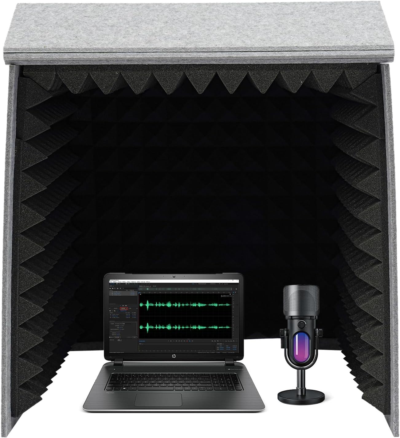 Portable Vocal Recording Booth Desktop Soundproof Cover Modern Square Sound Proof Box Vocal Absorbing Shield Music Recording Equipment Filter Vocal for Microphone Studio Sound Recording (Gray&Black)