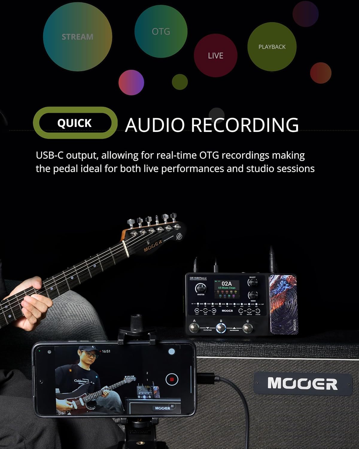 MOOER GE150 Plus Li Battery Powered Multi Effects Pedal with Software Editor, 55 Preamp Models, 26 Cab Sims, 20 Empty Amp Files and 3rd IR Files Slots for Electric Guitar and Bass Guitar, Reverb Delay