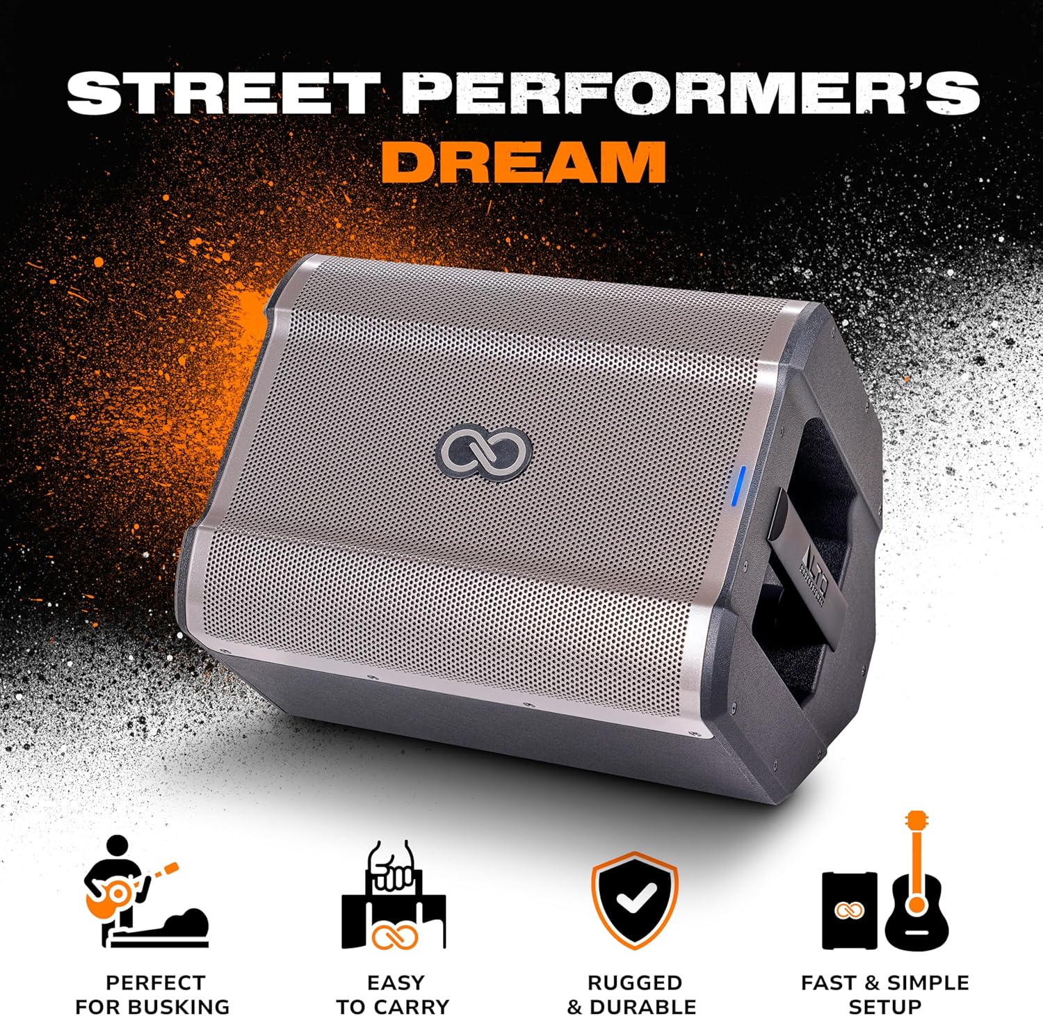 Sheeran Special Edition Busker - 200W Portable PA Speaker with Rechargeable Battery, Bluetooth, 3-Channel Mixer, Alesis FX, App, USB Charging