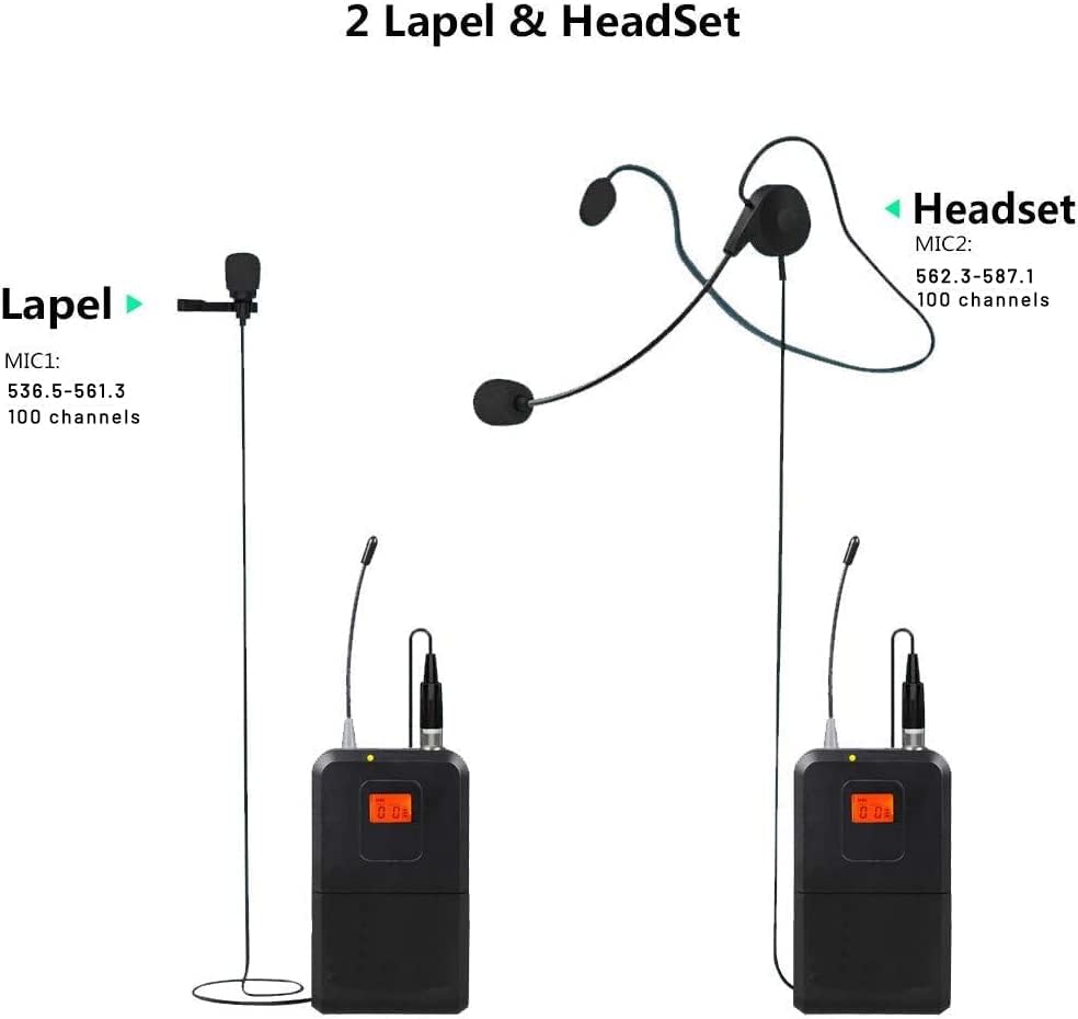 200-Channel Wireless Lavalier Microphone, Dual UHF Bodypack Cordless Lavalier Mic System Set, Auto Scan, Long Range 200-240Ft, 16 Hours Use Ideal for Speaking, Classroom 2023 333B…