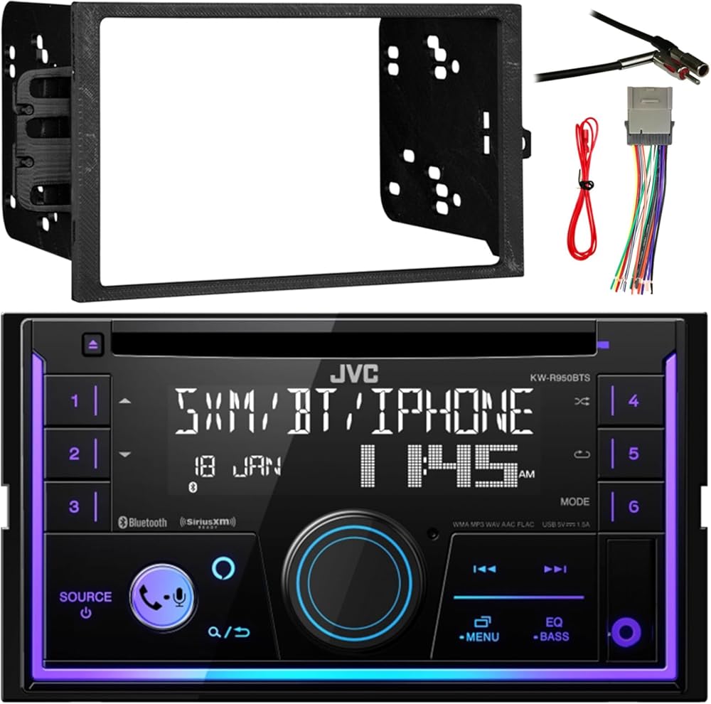EnrockMarineBundle Double DIN Bluetooth USB AUX CD Player Radio Stereo Player Receiver Bundle Combo with Car Radio Install Mount Kit and Wire Harness (GM Vehicles Compatible)