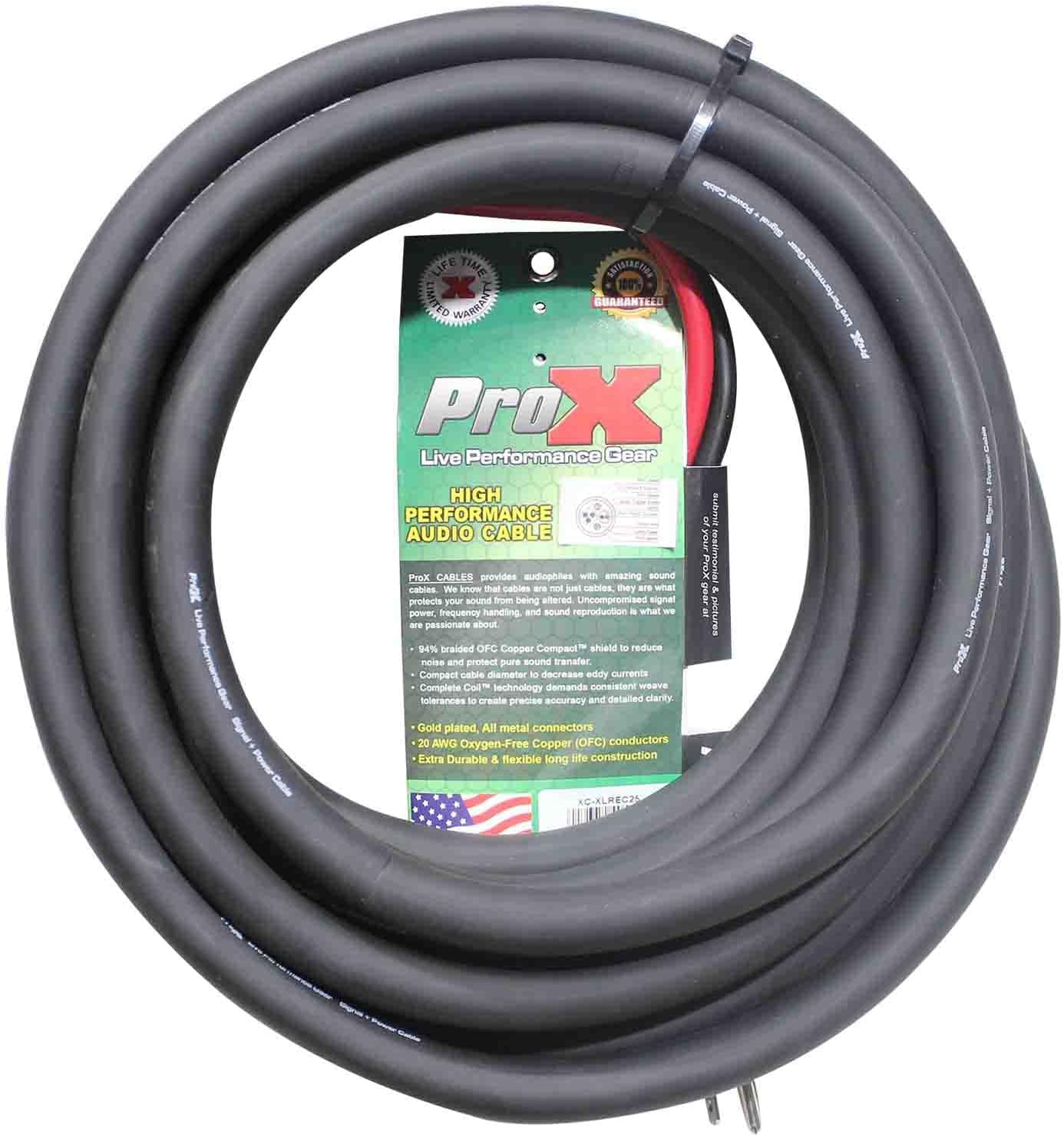Prox XC-XLREC25 25' IEC Female to NEMA 15P (14AWG) & XLR-M to XLRF (20AWG) Balanced High Performance Audio/Power Cable