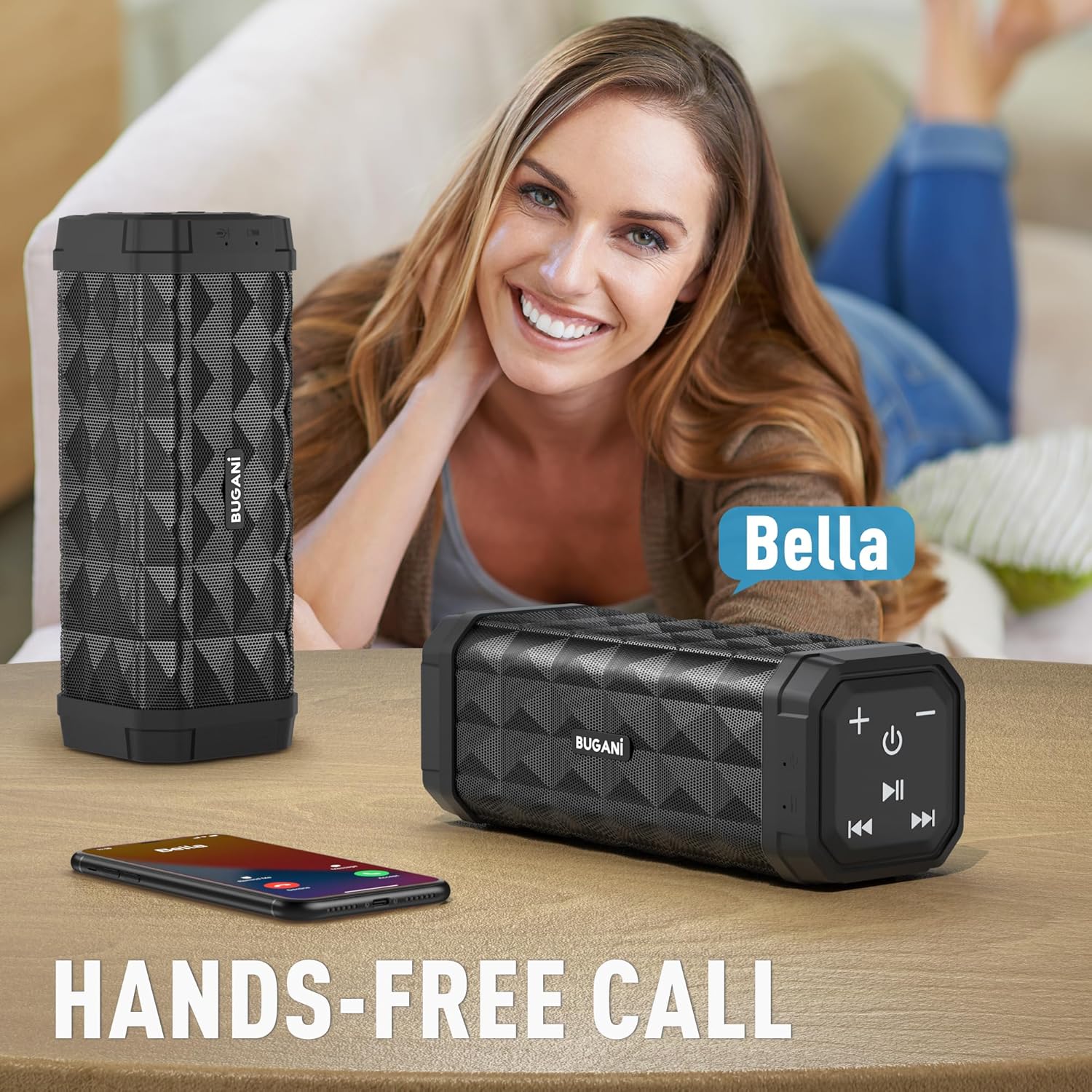 BUGANI Bluetooth Speakers, Portable Speakers, 100FT Range Bluetooth 5.0 TWS Pairing,IPX5 Waterproof Speakers Built-in Mic, 24H Play Type-C,Suitable for Outdoor Speakers at Travel/Party(2 Pack)