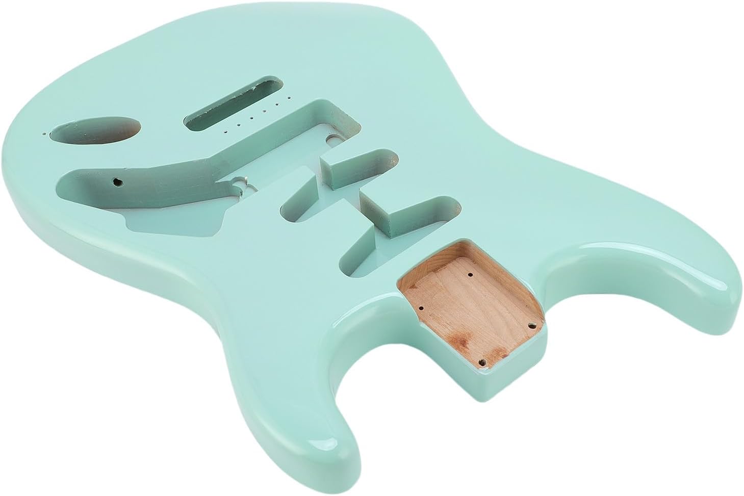 LiebeWH Finished Electric Guitar Body Poplar Solid Wood Light Green for SSH Telecaster Replacement Pre Drilled Double Lock Vibrato Bridge for DIY Guitar Builders and Upgrades