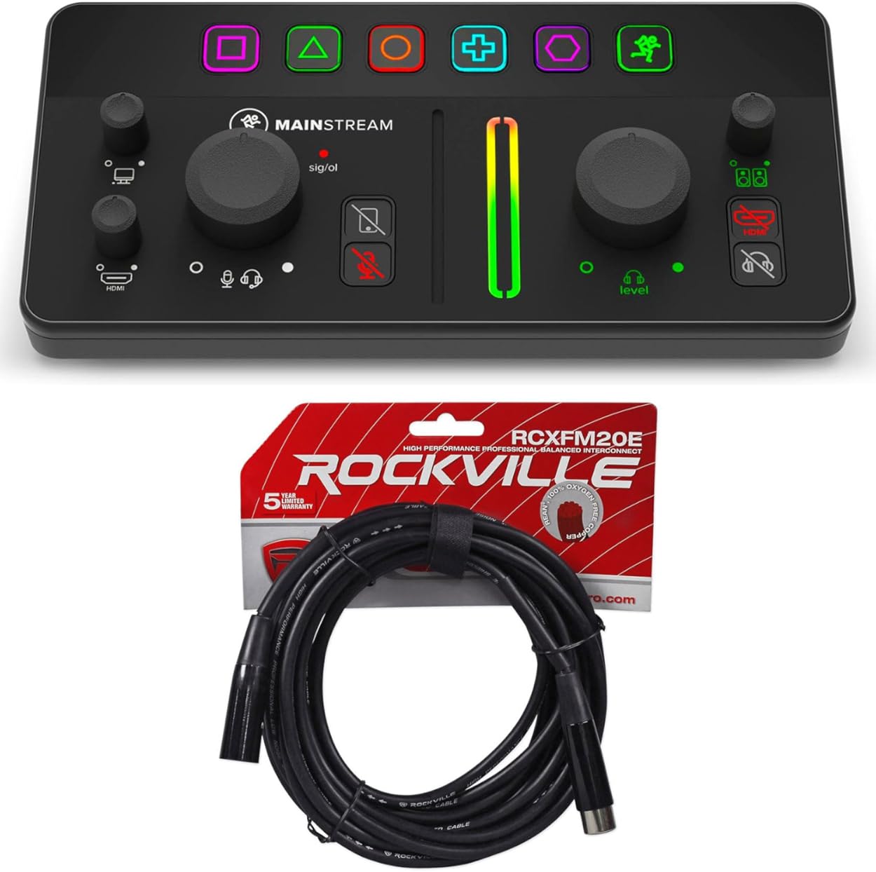 Audiosavings Bundle: (1) Mackie MainStream Bus Powered Live Streaming Interface Bundle With (1) Rockville RCXFM20E-B 20 Foot Female to Male XLR Mic Cable Black 100% Copper (Items 2)