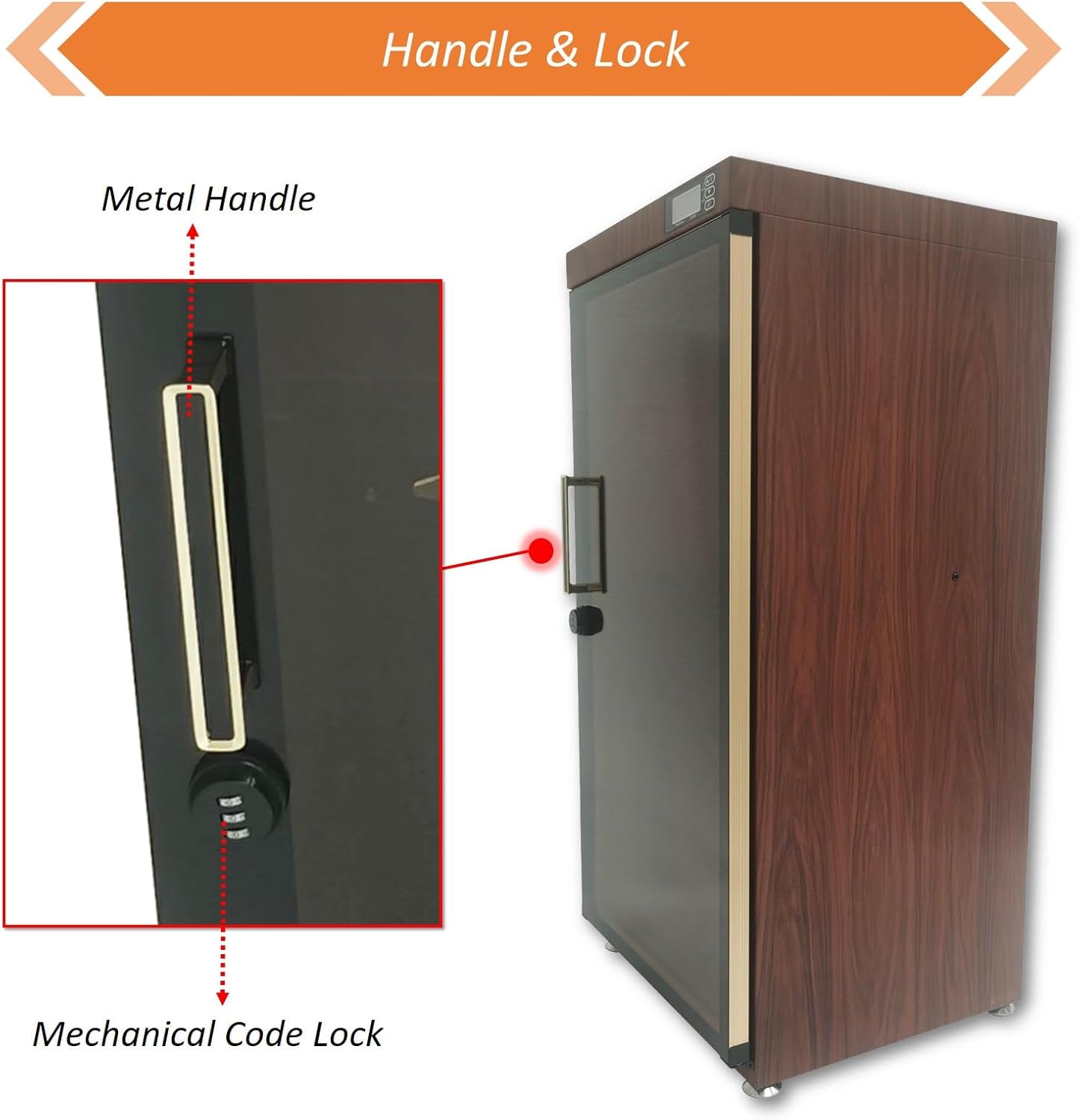 Musical Instrument Dry Cabinet, 35-60% RH Dehumidifying Dry Box for Guitar, Bass, Violin, with Digital Display & Smart Control & Key Lock, Professional Storage Case, 110V