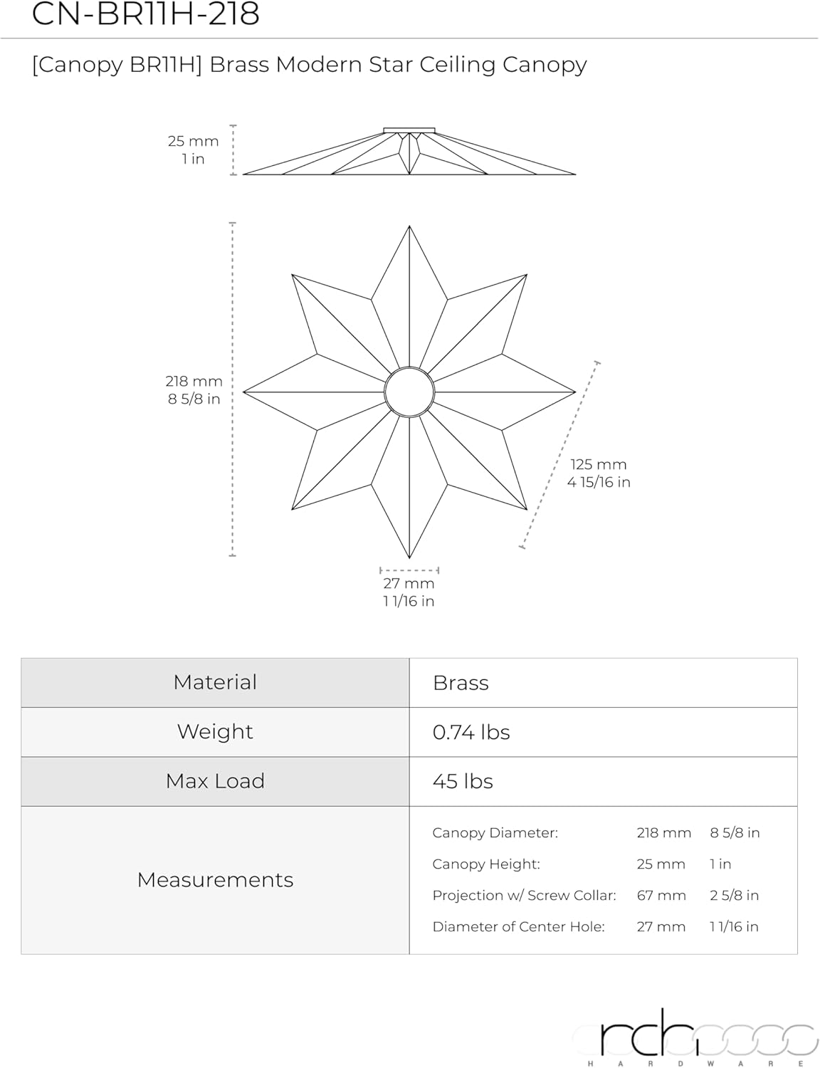 RCH Hardware CN-11-AB Solid Brass Decorative Star Shaped Ceiling Canopy Medallion, Antique Brass
