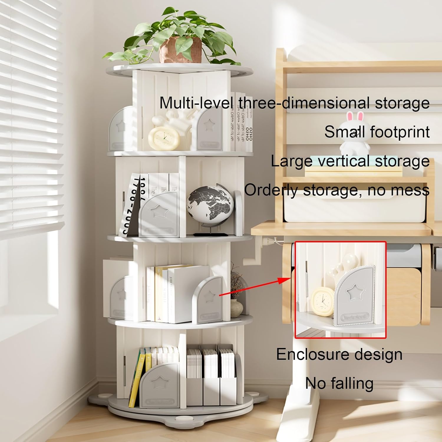 Rotating Bookshelf, Spinning Book Tower Swivel Bookcase, Multi-Layer Display Rack, Freestanding Corner Bookcase for Playroom Bedroom Living Room(Gray,164cm/64.6in)