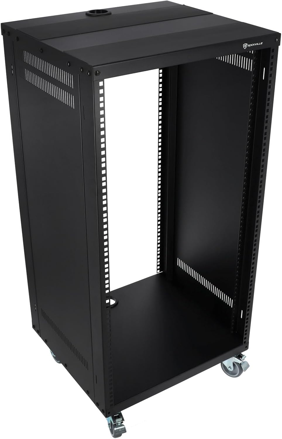 Rockville RR20U 20U Live Sound/Recording Studio Rack Case with Wheels, Reversible Rack Rails, Front & Rear Mounting, Cable Management Ports, 440lb Capacity