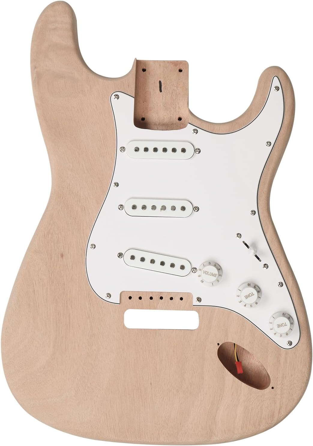 DIY ST Style Electric Guitar Kit, Full Size, Maple Neck, Rosewood Fretboard, Gig Bag, Strap, Cable, Pick, Unbranded, S-S-S Pickup Configuration, Mahogany Body, Natural wood/black/white, UBST39