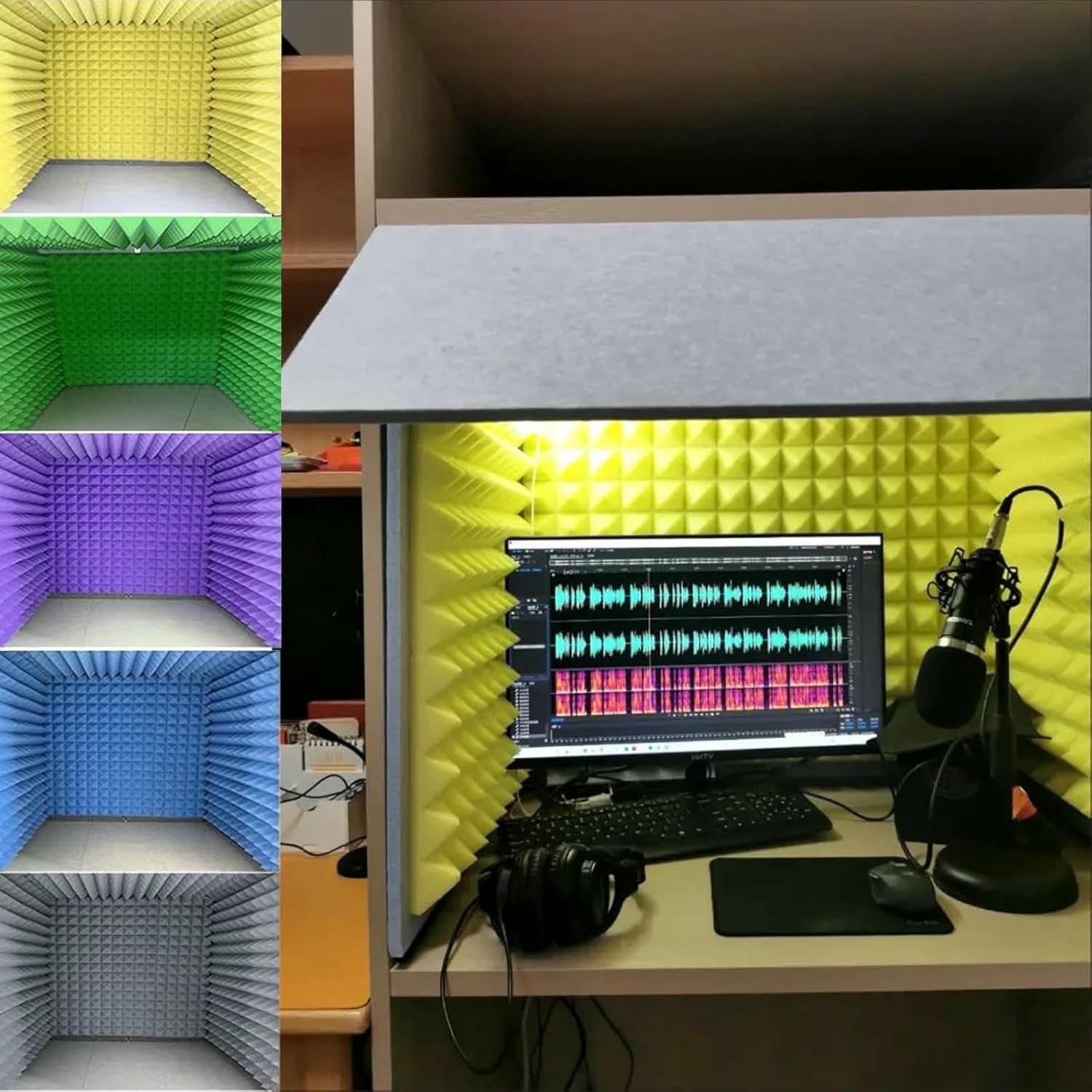 Microphone Isolation Screen Vocal Booth, Soundproof Recording Booth, Sound-Absorbing Vocal/Acoustic Recording Podcast Singing Gaming