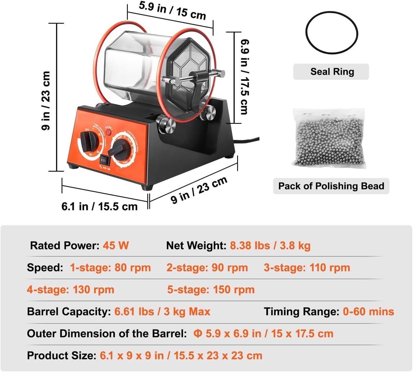 3kg 5kg Rotary Tumbler Surface Polisher Jewelry Drum Polisher Cleaning Tool For DIY Jewelry Polisher(3Kg Capacity)