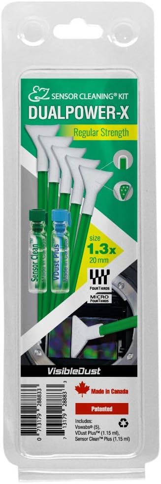 VisibleDust EZ Sensor Dual Power-X Cleaning Kit (Regular Strength) for Size 1.3x (20mm) DSLR & Micro 4/3 Cameras with 1ml Liquid vDust Plus, 1ml Liquid Sensor Clean & 5 Vswabs