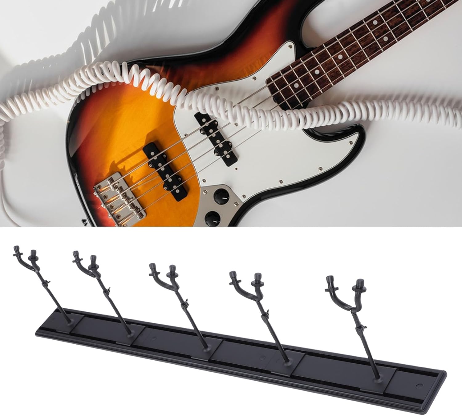 Wall Mount Guitar Rack | 5 Adjustable Hooks for Acoustic / Electric Guitars / Basses | 270° Rotating Metal Hanger, Space Saving Display