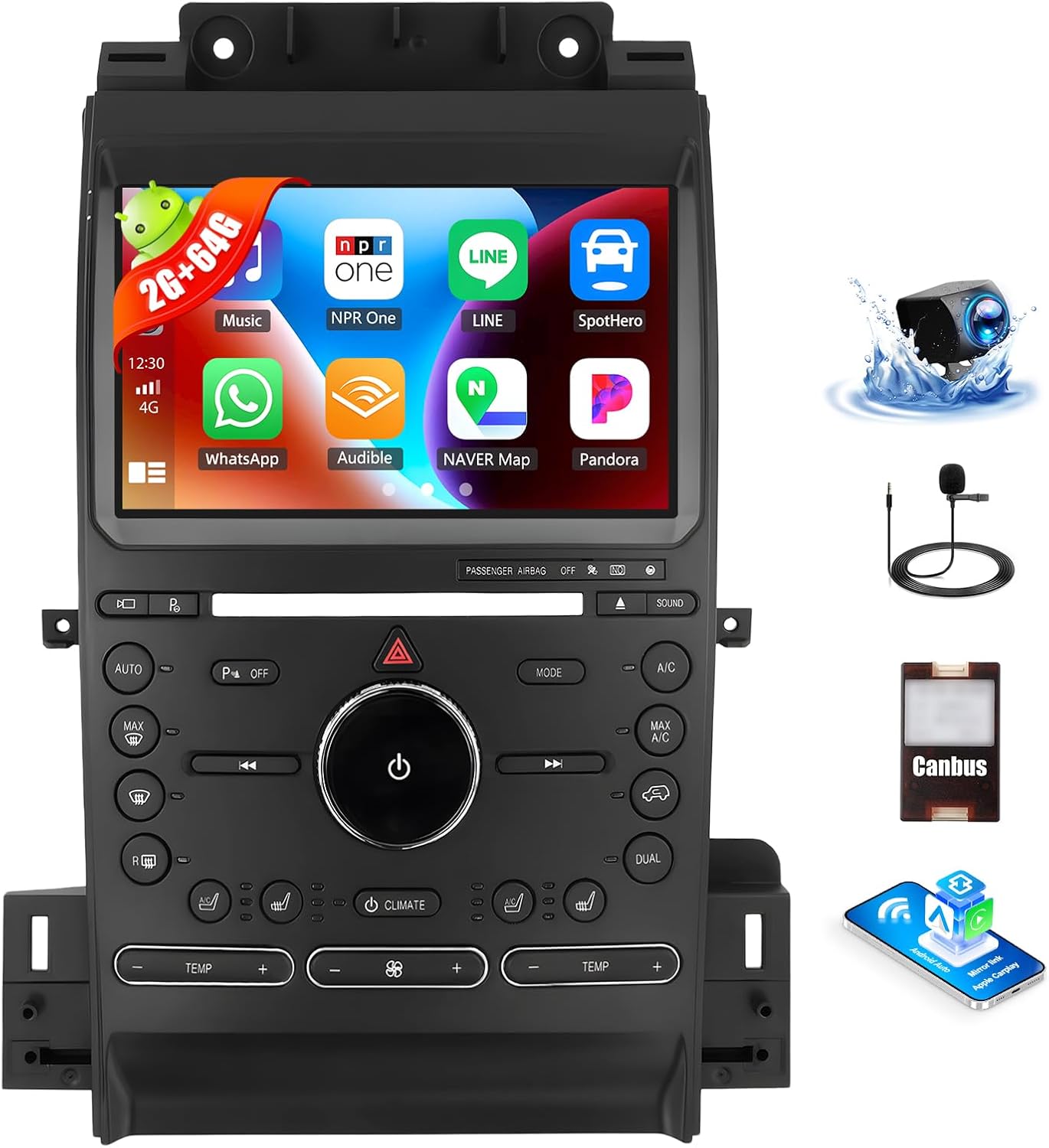 SIXWIN Android Car Stereo for Ford Taurus 2011-2016 with Wireless CarPlay Android Auto Mirror Link 2G+64G 9 Inch Touchscreen Bluetooth GPS Navigation WiFi FM Backup Camera MIC