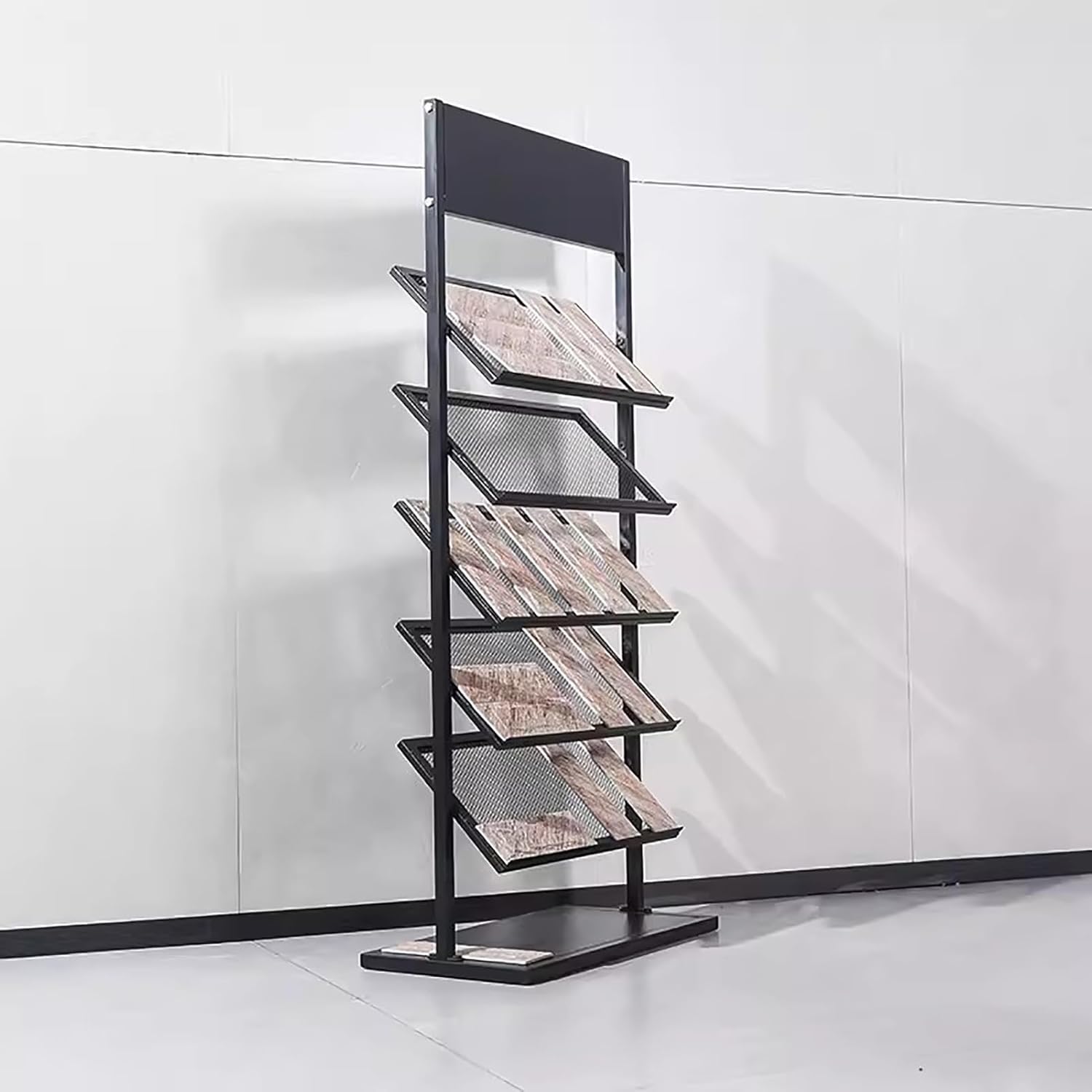 5 Tier Standing Floor Tile Display Rack,Sample Door Stand,Ceramic Tiles Floor Porcelain Display Shelf,Wood Panel Tile Sample Display Racks (Color : Black, Size : 45x35x150cm)