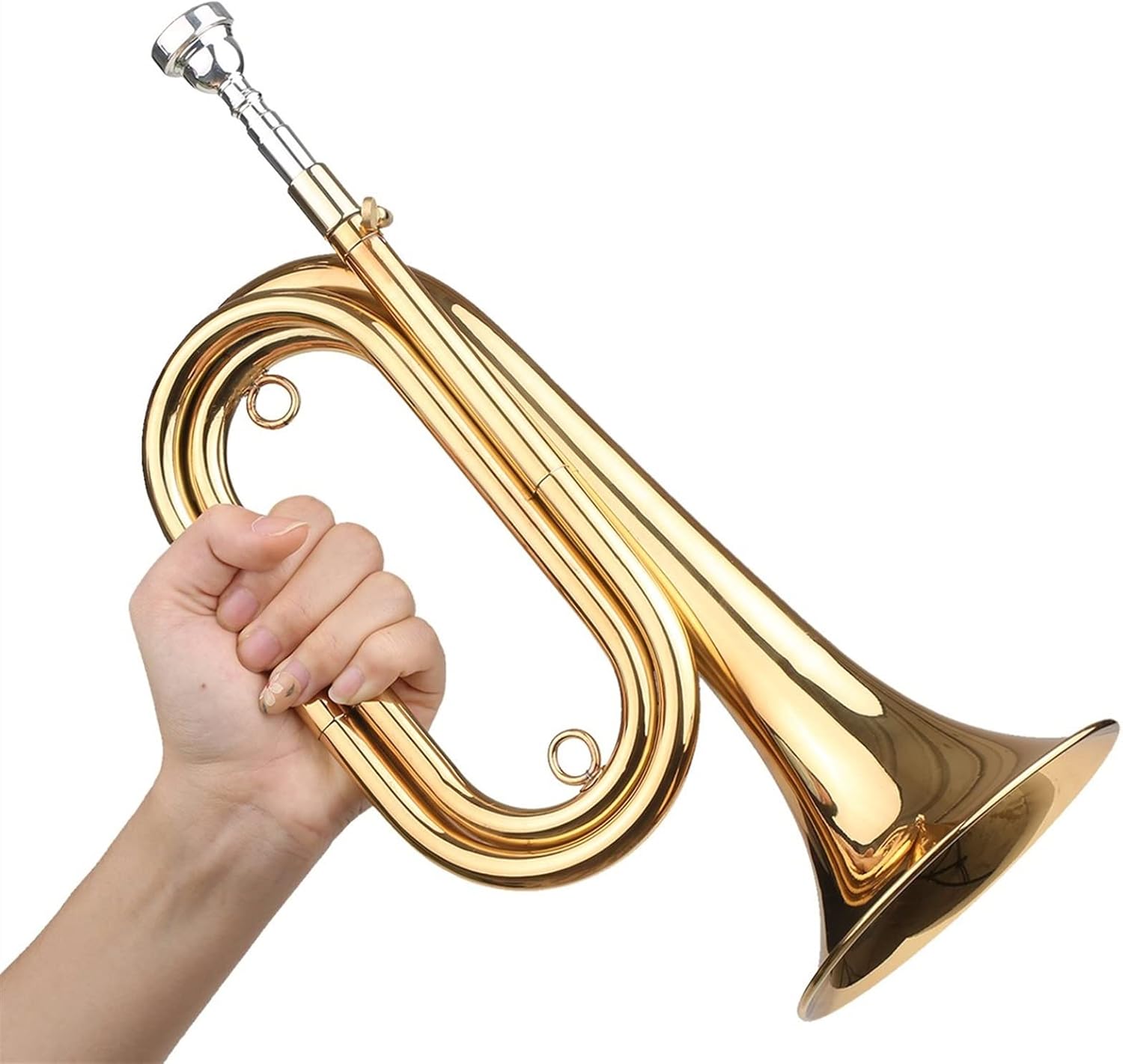 KESHUO Brass Bugle Call Gold-Plated Trumpet Cavalry Horn & Mouthpiece Bag Musical Instrument for School Band Military Orchestra Trumpets
