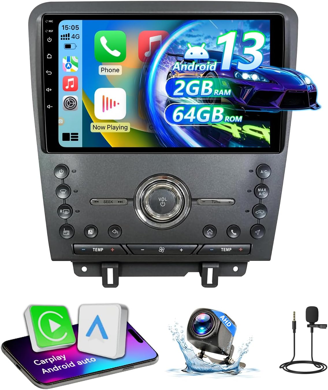 Android 13 Car Stereo Radio Compatible with Ford Mustang 2010 2011 2012 2013 2014,10 Inch Touchscreen Support Wireless CarPlay Android Auto/GPS/WiFi/Bluetooth/Mirror Link/Backup Camera