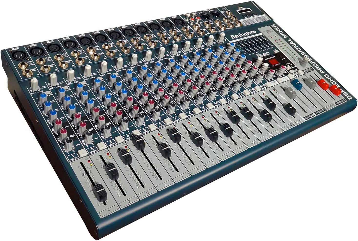 -Berlingtone,16 Channel Professional Bluetooth Studio Audio Mixer - DJ Sound Controller, USB MP3 Player, 14 Microphone Jack, 7 Band EQ, 16 BIT Digital FX, 48V Phantom Power, Unpowered (BR-166MX)