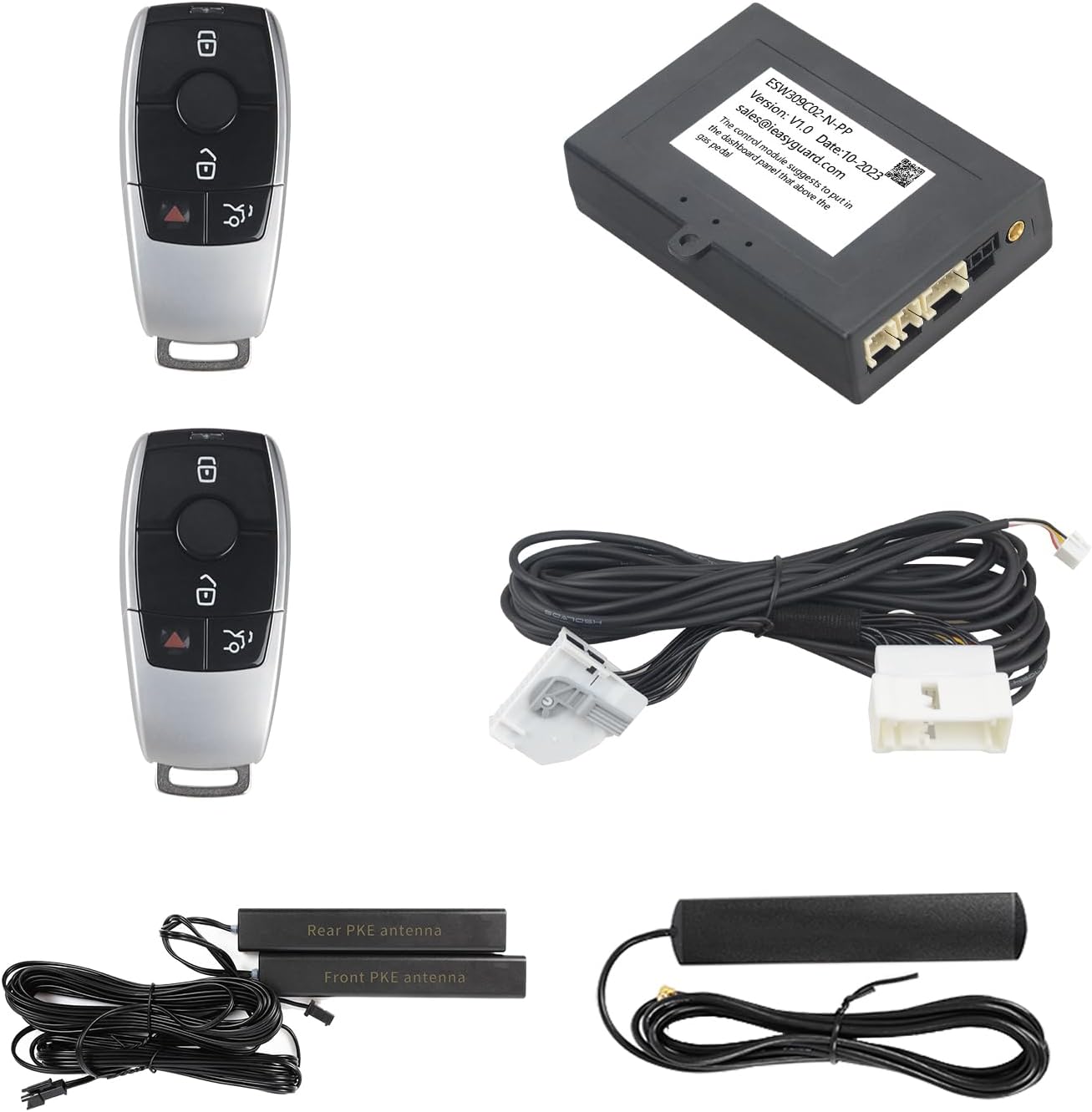 EASYGUARD Smart Key keyless Entry System fit for 2014+ Benz C Class W205 // E W213 // G W463 // S W222 // GLC X253 C253 FBS4 with OEM Push Start Button Without Comfort Access (ESW309C02-N-PP, BE24)